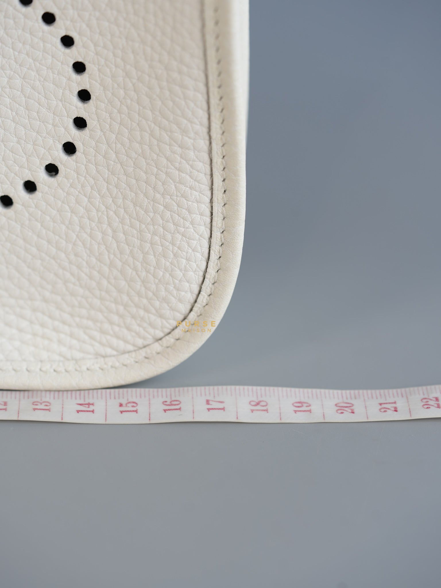 Evelyne TPM White Taurillon Clemence Leather and Palladium Hardware Stamp B | Purse Maison Luxury Bags Shop