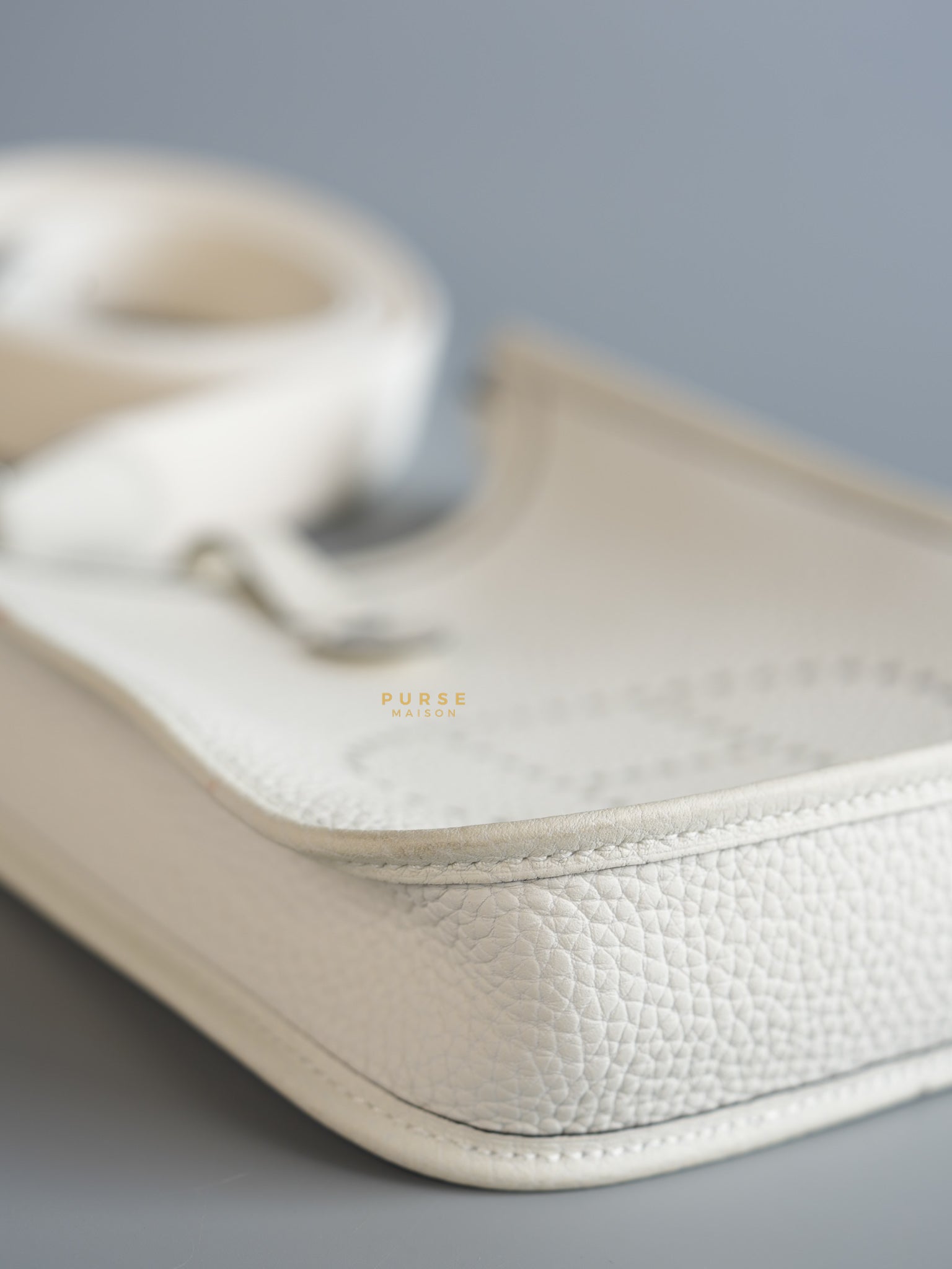 Evelyne TPM White Taurillon Clemence Leather and Palladium Hardware Stamp B | Purse Maison Luxury Bags Shop