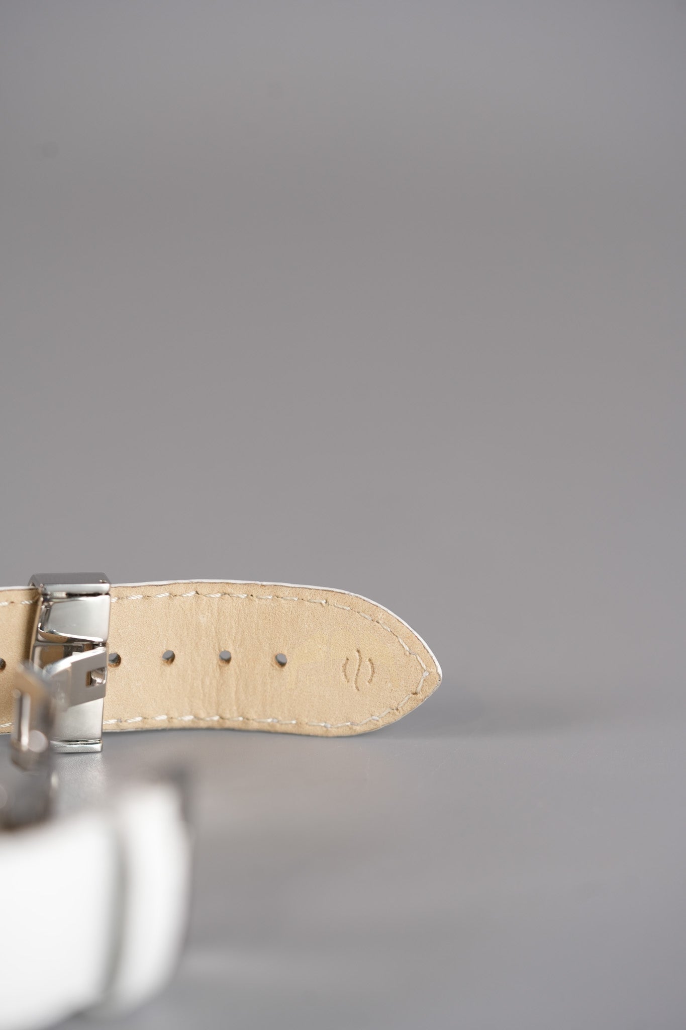 Evolution Mini Watch in Mother Pearl Dial & Diamond Steel Case on White Leather Strap | Purse Maison Luxury Bags Shop