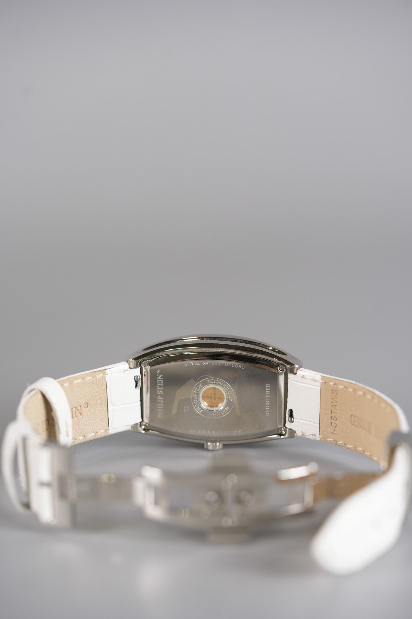 Evolution Mini Watch in Mother Pearl Dial & Diamond Steel Case on White Leather Strap | Purse Maison Luxury Bags Shop