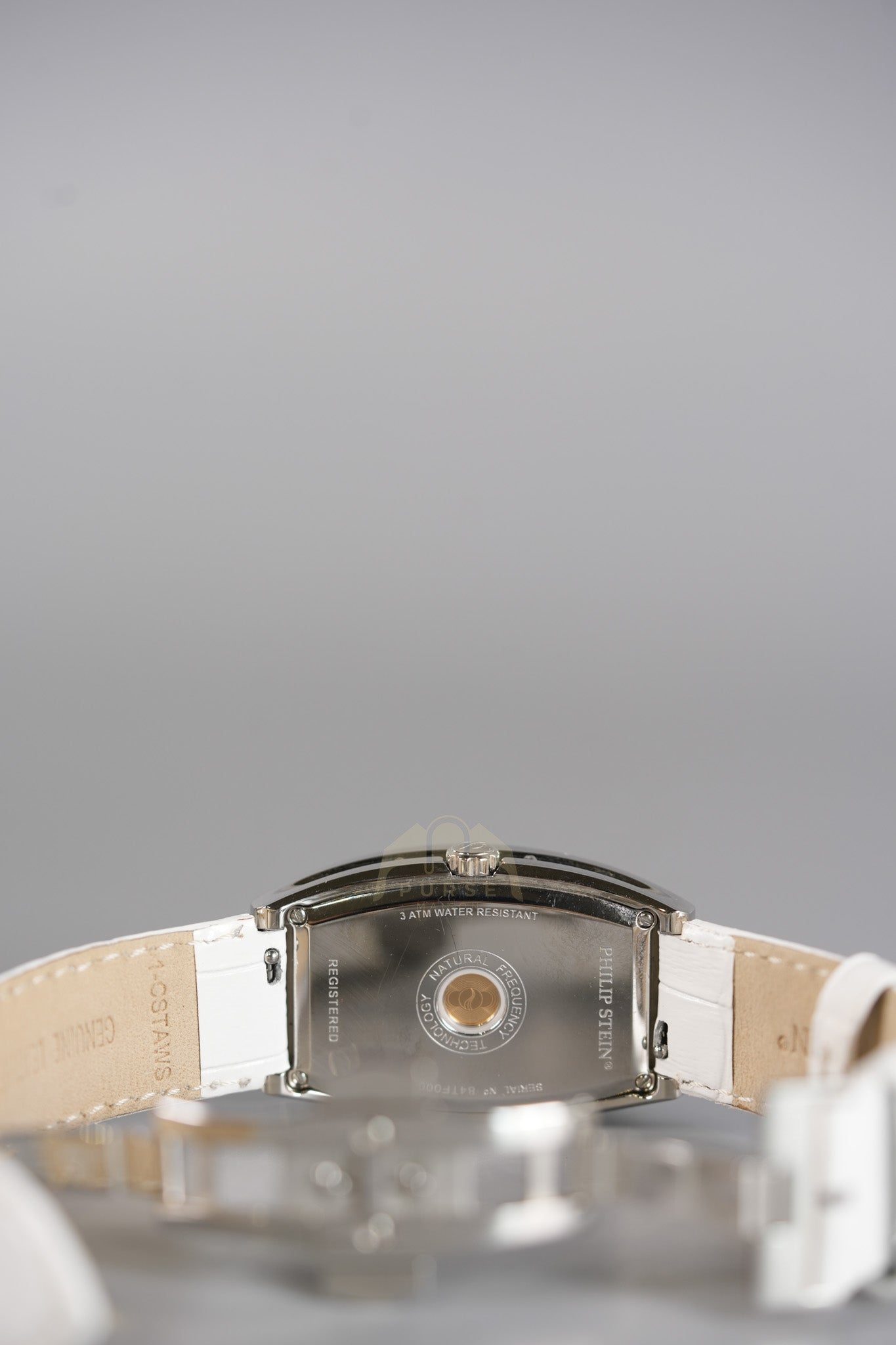 Evolution Mini Watch in Mother Pearl Dial & Diamond Steel Case on White Leather Strap | Purse Maison Luxury Bags Shop