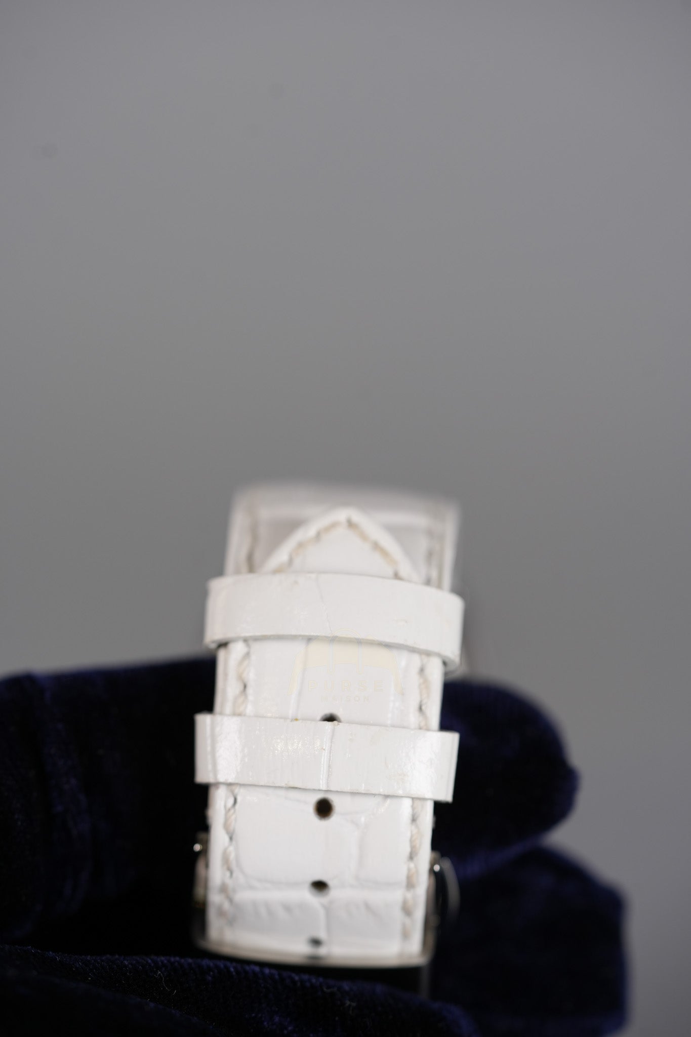 Evolution Mini Watch in Mother Pearl Dial & Diamond Steel Case on White Leather Strap | Purse Maison Luxury Bags Shop