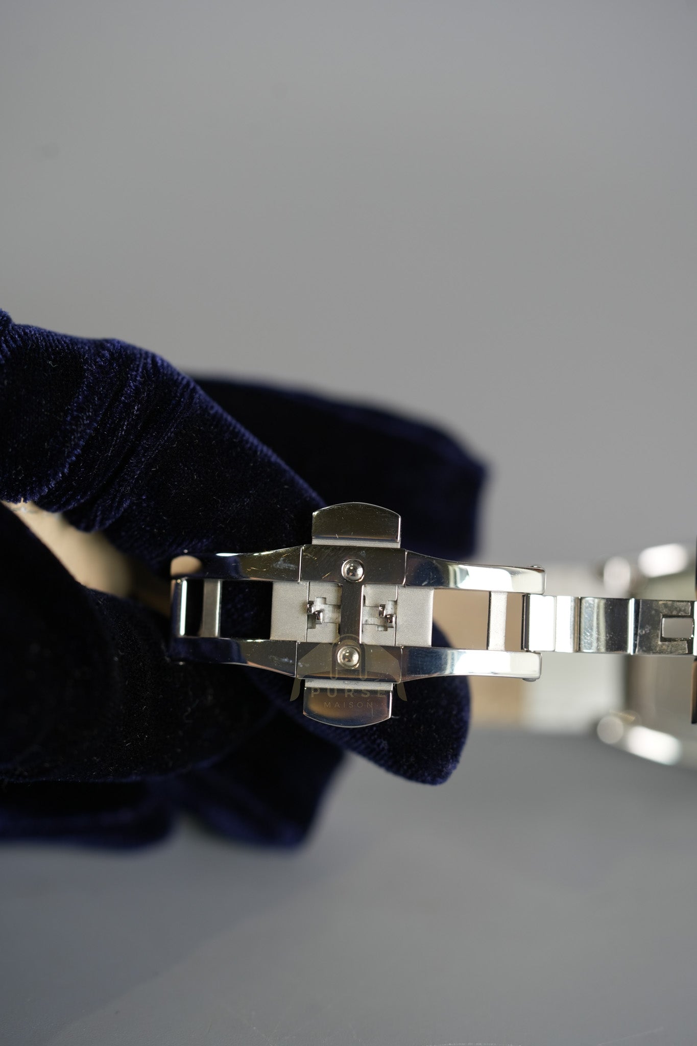 Evolution Mini Watch in Mother Pearl Dial & Diamond Steel Case on White Leather Strap | Purse Maison Luxury Bags Shop