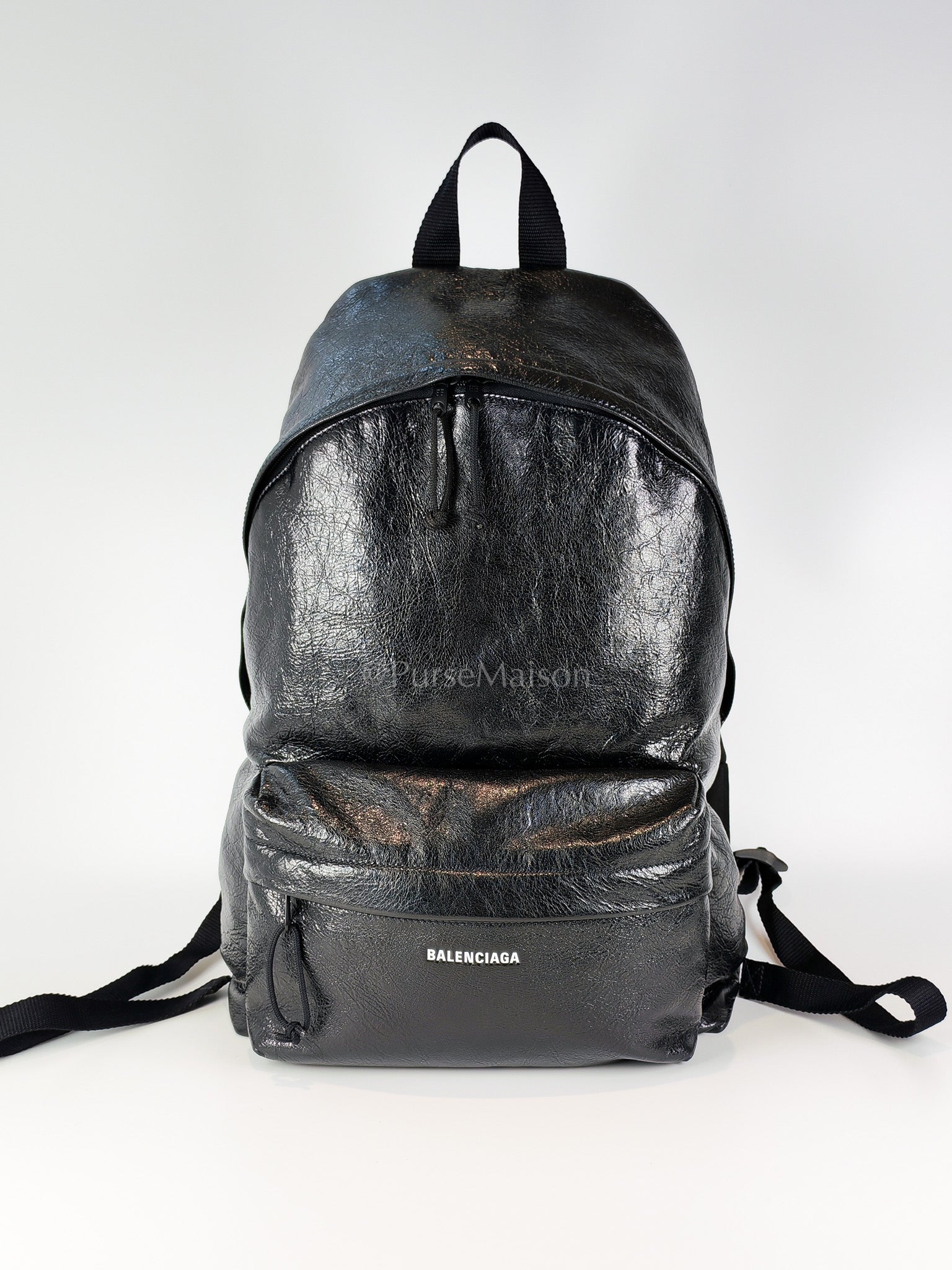 Explorer Blackpack in Black Crinkled Leather | Purse Maison Luxury Bags Shop