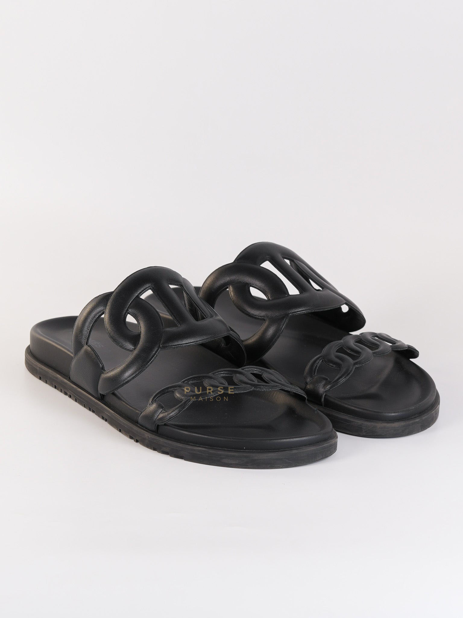 Extra Noir Nappa Leather Sandals Size 40 EU (25.5cm) | Purse Maison Luxury Bags Shop