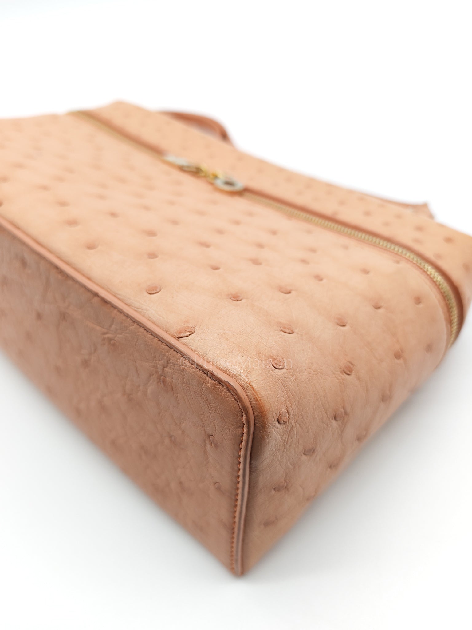 Extra Pocket L27 Pouch in Coral Pink Ostrich Leather & Gold Hardware | Purse Maison Luxury Bags Shop