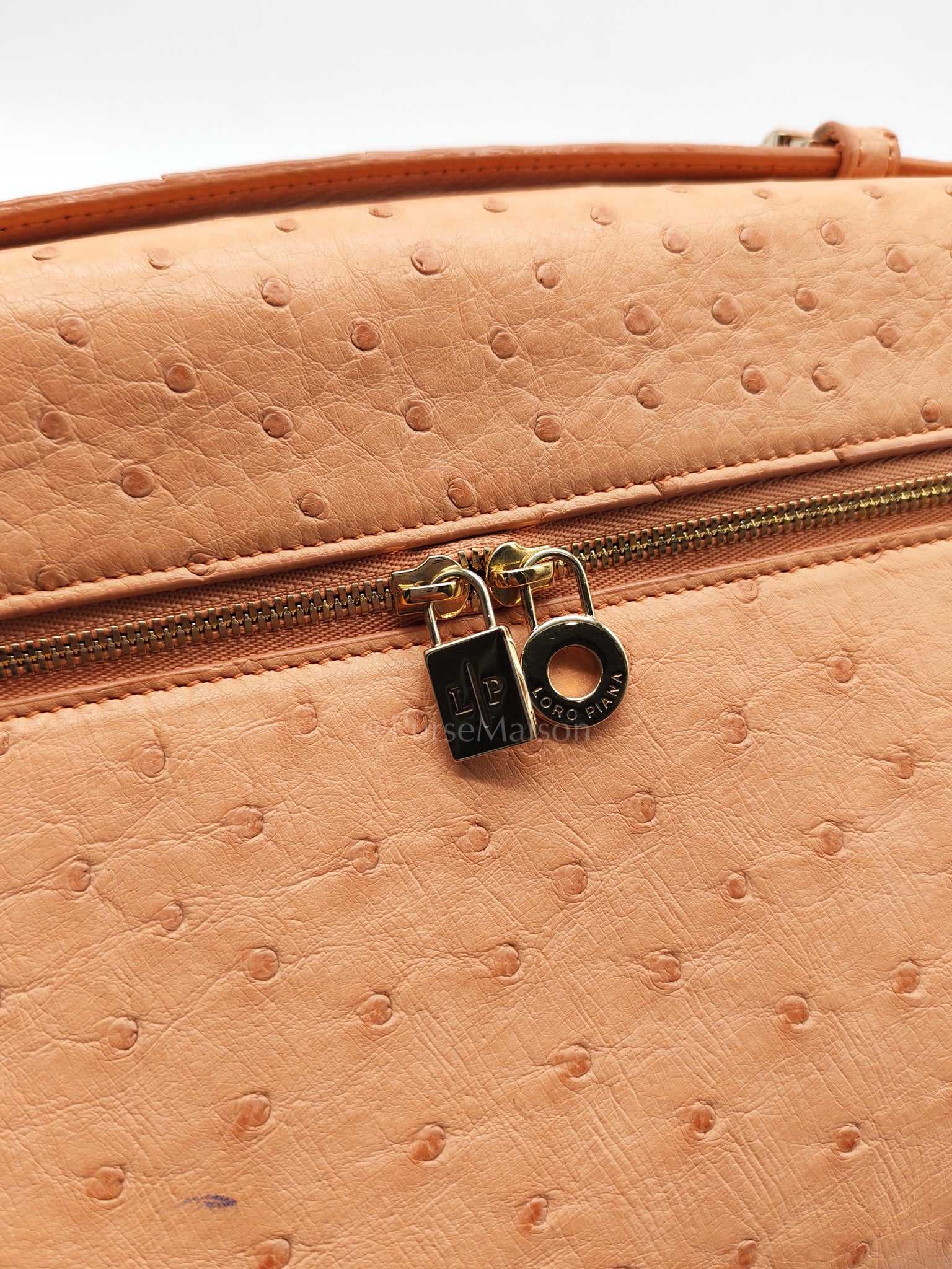 Extra Pocket L27 Pouch in Coral Pink Ostrich Leather & Gold Hardware | Purse Maison Luxury Bags Shop