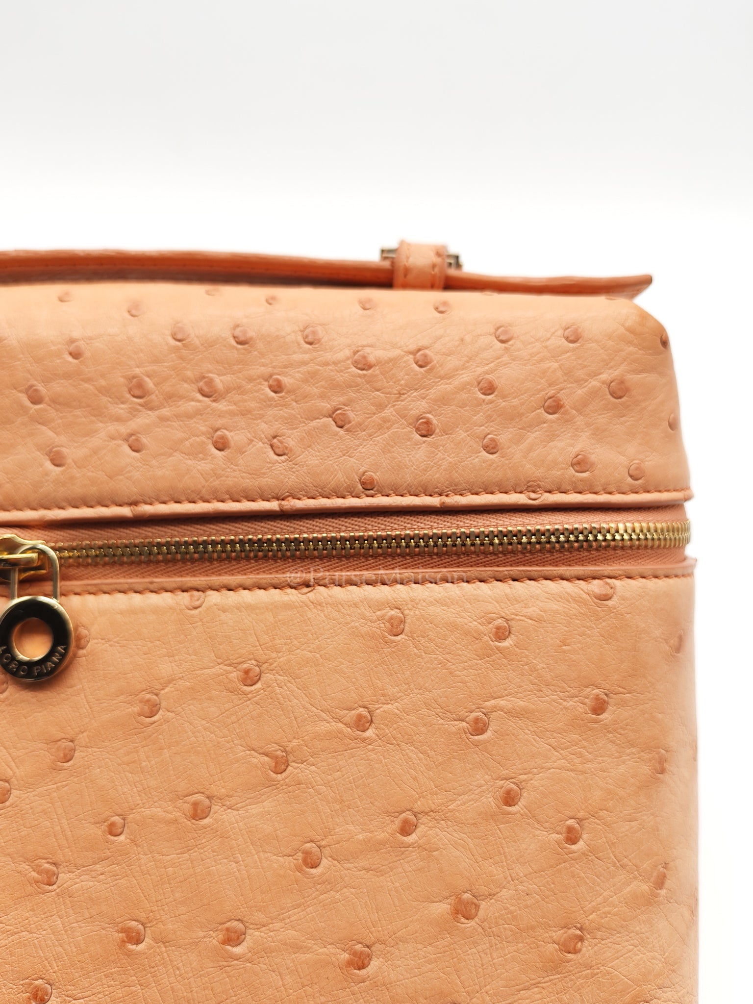 Extra Pocket L27 Pouch in Coral Pink Ostrich Leather & Gold Hardware | Purse Maison Luxury Bags Shop