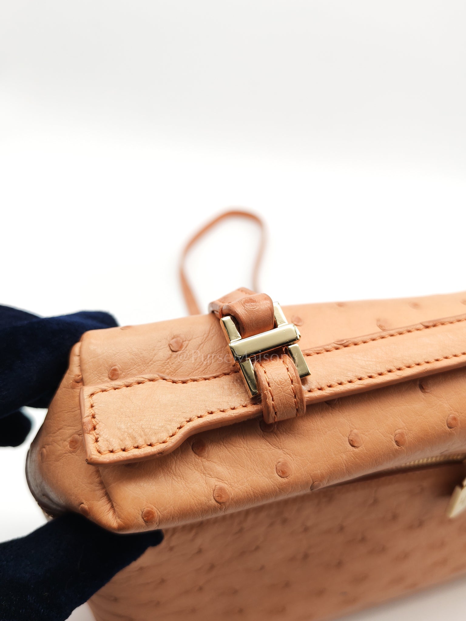 Extra Pocket L27 Pouch in Coral Pink Ostrich Leather & Gold Hardware | Purse Maison Luxury Bags Shop