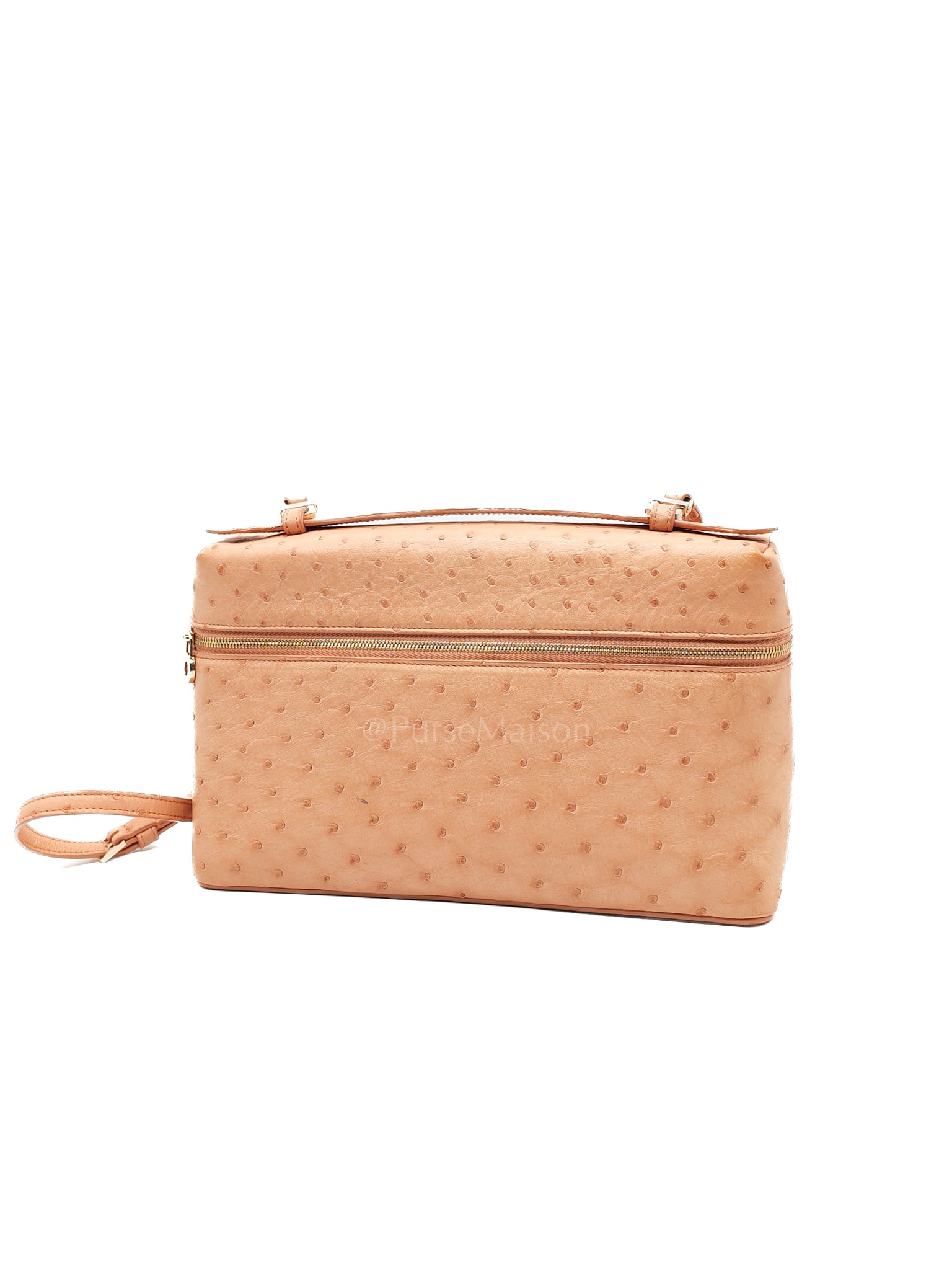 Extra Pocket L27 Pouch in Coral Pink Ostrich Leather & Gold Hardware | Purse Maison Luxury Bags Shop