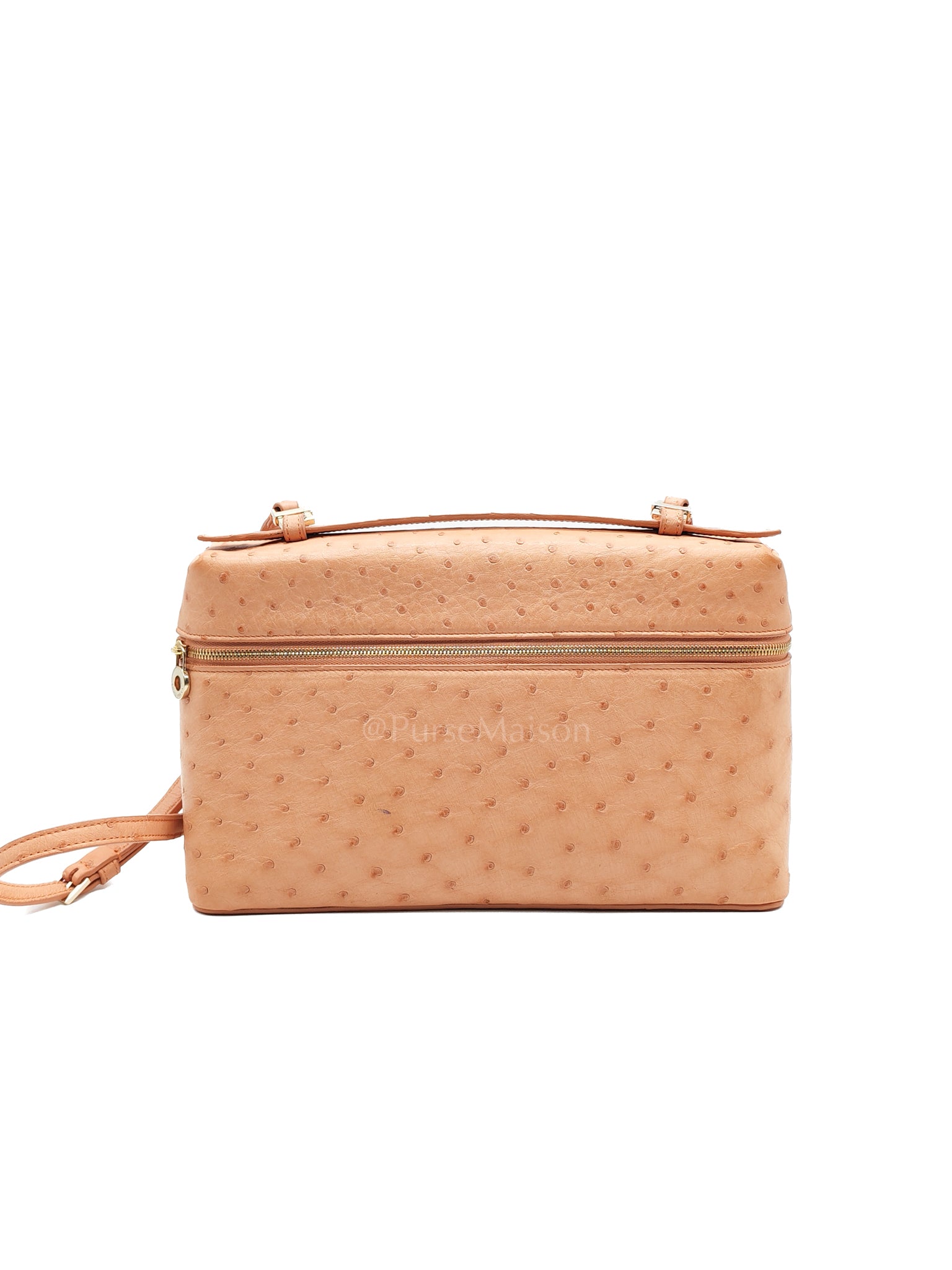 Extra Pocket L27 Pouch in Coral Pink Ostrich Leather & Gold Hardware | Purse Maison Luxury Bags Shop