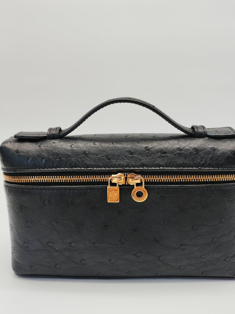 Extra Pocket Pouch L19 Black Ostrich Leather | Purse Maison Luxury Bags Shop