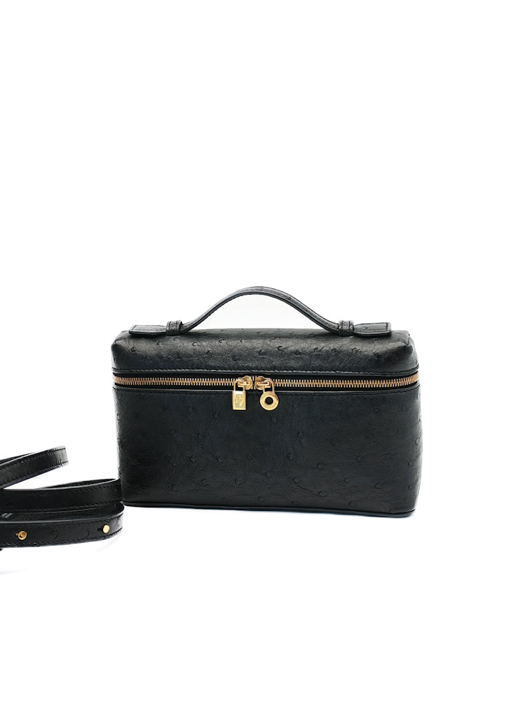 Extra Pocket Pouch L19 Black Ostrich Leather | Purse Maison Luxury Bags Shop