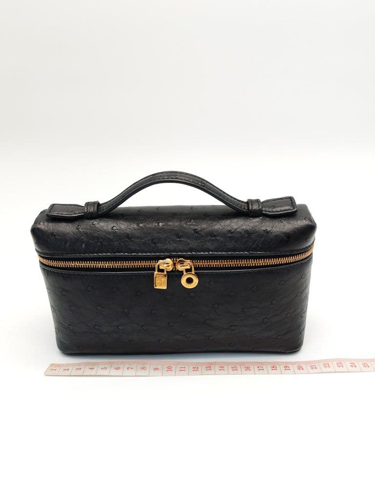 Extra Pocket Pouch L19 Black Ostrich Leather | Purse Maison Luxury Bags Shop