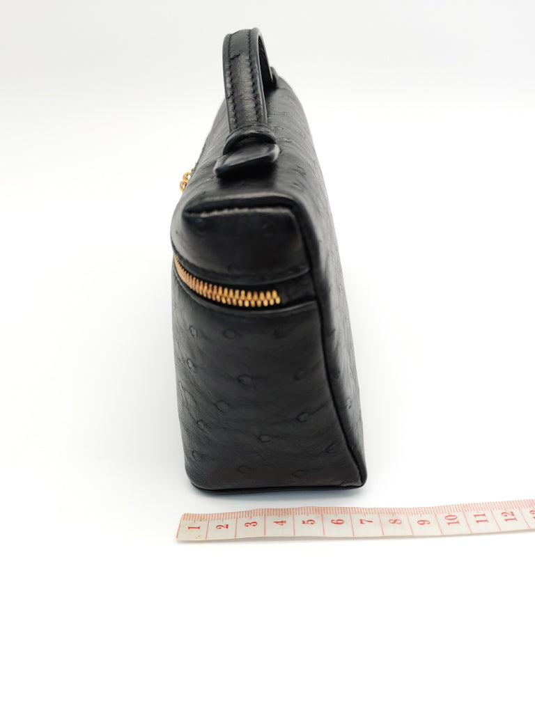 Extra Pocket Pouch L19 Black Ostrich Leather | Purse Maison Luxury Bags Shop