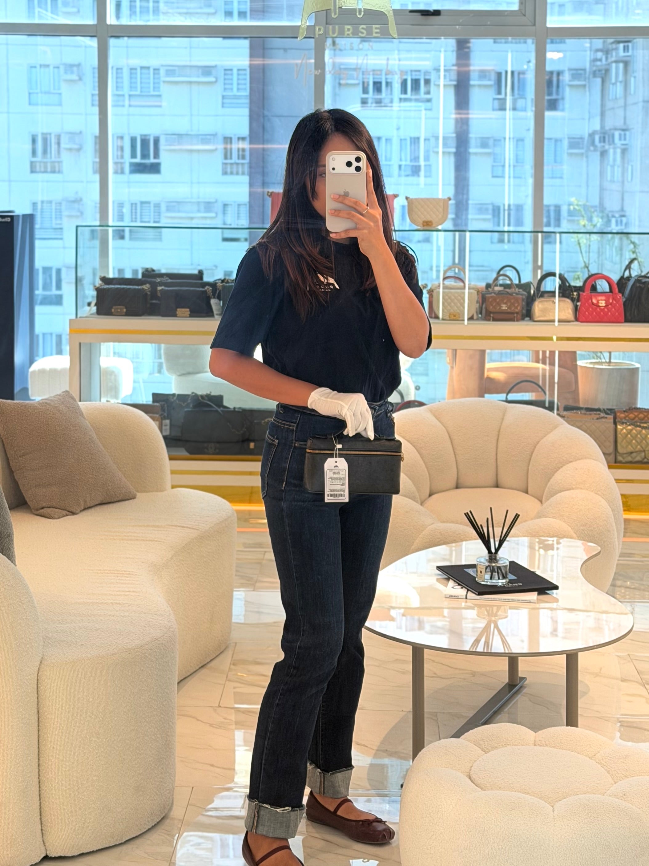 Extra Pocket Pouch L19 Black Ostrich Leather | Purse Maison Luxury Bags Shop