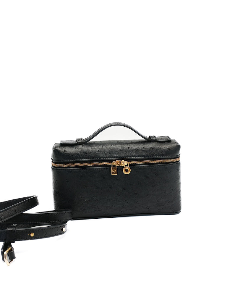 Extra Pocket Pouch L19 Black Ostrich Leather | Purse Maison Luxury Bags Shop