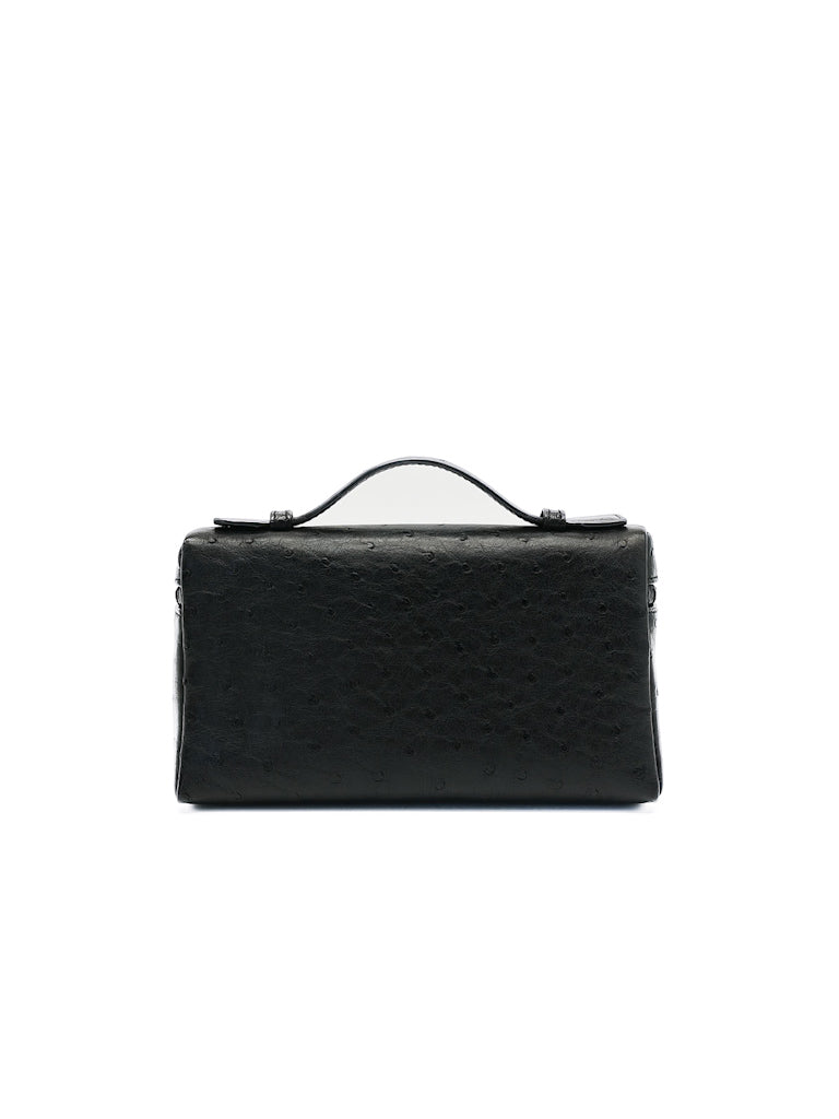 Extra Pocket Pouch L19 Black Ostrich Leather | Purse Maison Luxury Bags Shop