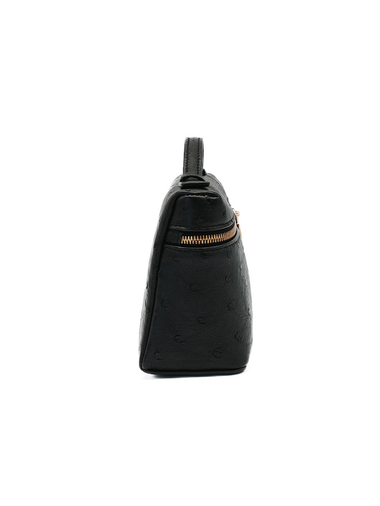 Extra Pocket Pouch L19 Black Ostrich Leather | Purse Maison Luxury Bags Shop