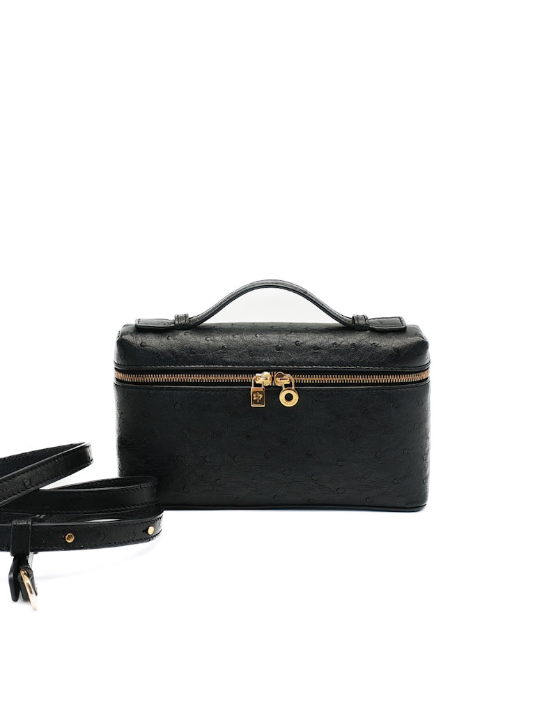 Extra Pocket Pouch L19 Black Ostrich Leather | Purse Maison Luxury Bags Shop