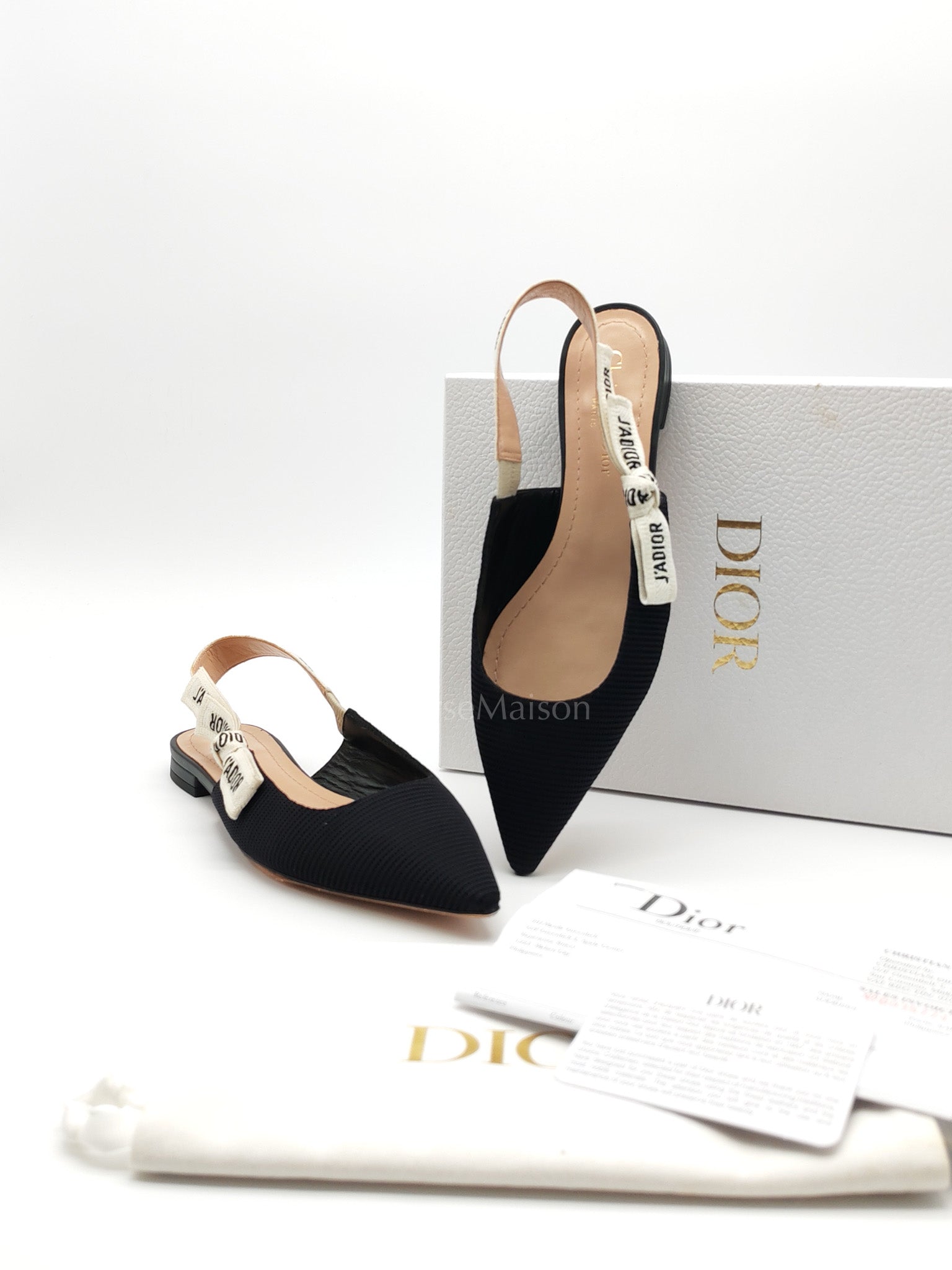 Fabric & Ribbon J'Adior Slingback Ballet Flats Size 37.5 EU (25 cm) | Purse Maison Luxury Bags Shop