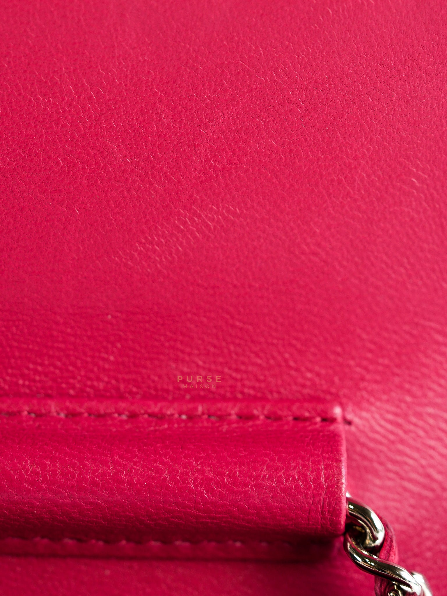 Fancy Wallet on Chain WOC Dark Pink Top Stitched Embroidered Lambskin Leather in Silver Hardware Series 19 | Purse Maison Luxury Bags Shop