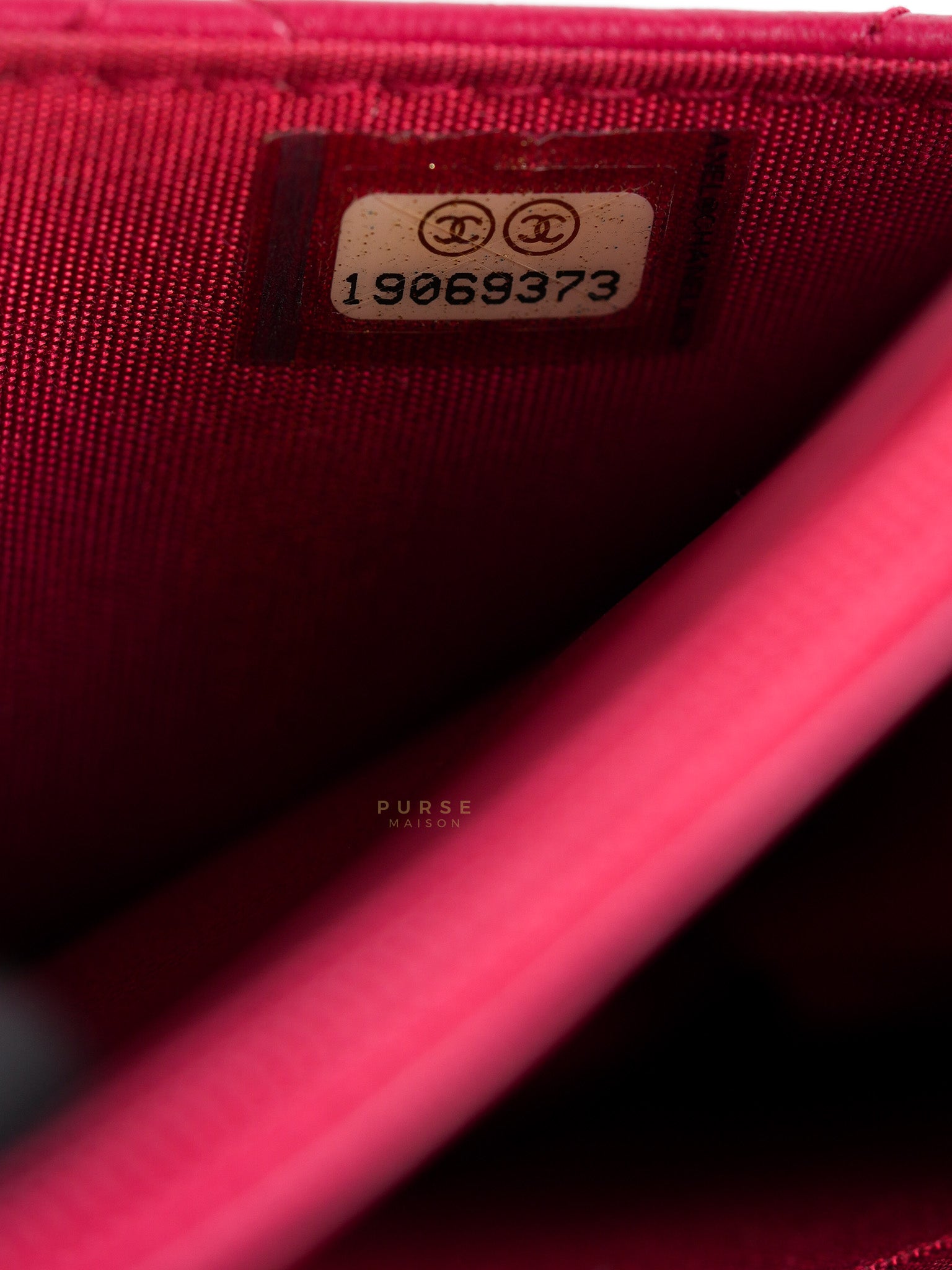 Fancy Wallet on Chain WOC Dark Pink Top Stitched Embroidered Lambskin Leather in Silver Hardware Series 19 | Purse Maison Luxury Bags Shop