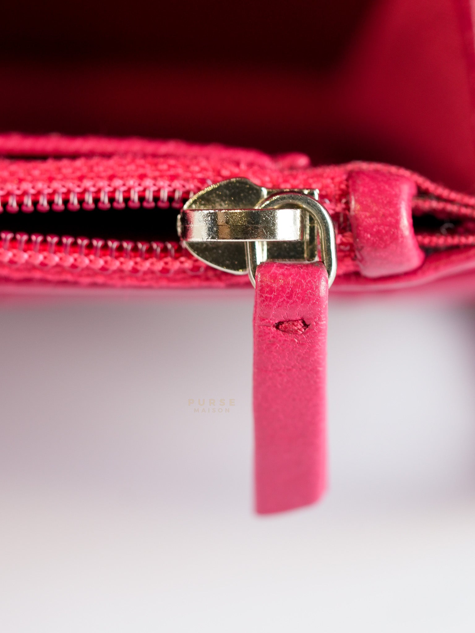 Fancy Wallet on Chain WOC Dark Pink Top Stitched Embroidered Lambskin Leather in Silver Hardware Series 19 | Purse Maison Luxury Bags Shop