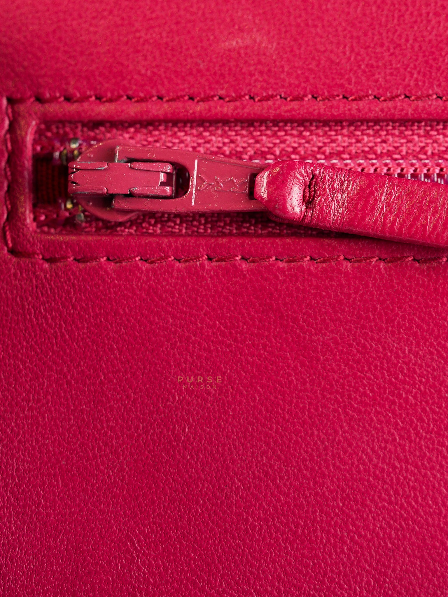 Fancy Wallet on Chain WOC Dark Pink Top Stitched Embroidered Lambskin Leather in Silver Hardware Series 19 | Purse Maison Luxury Bags Shop