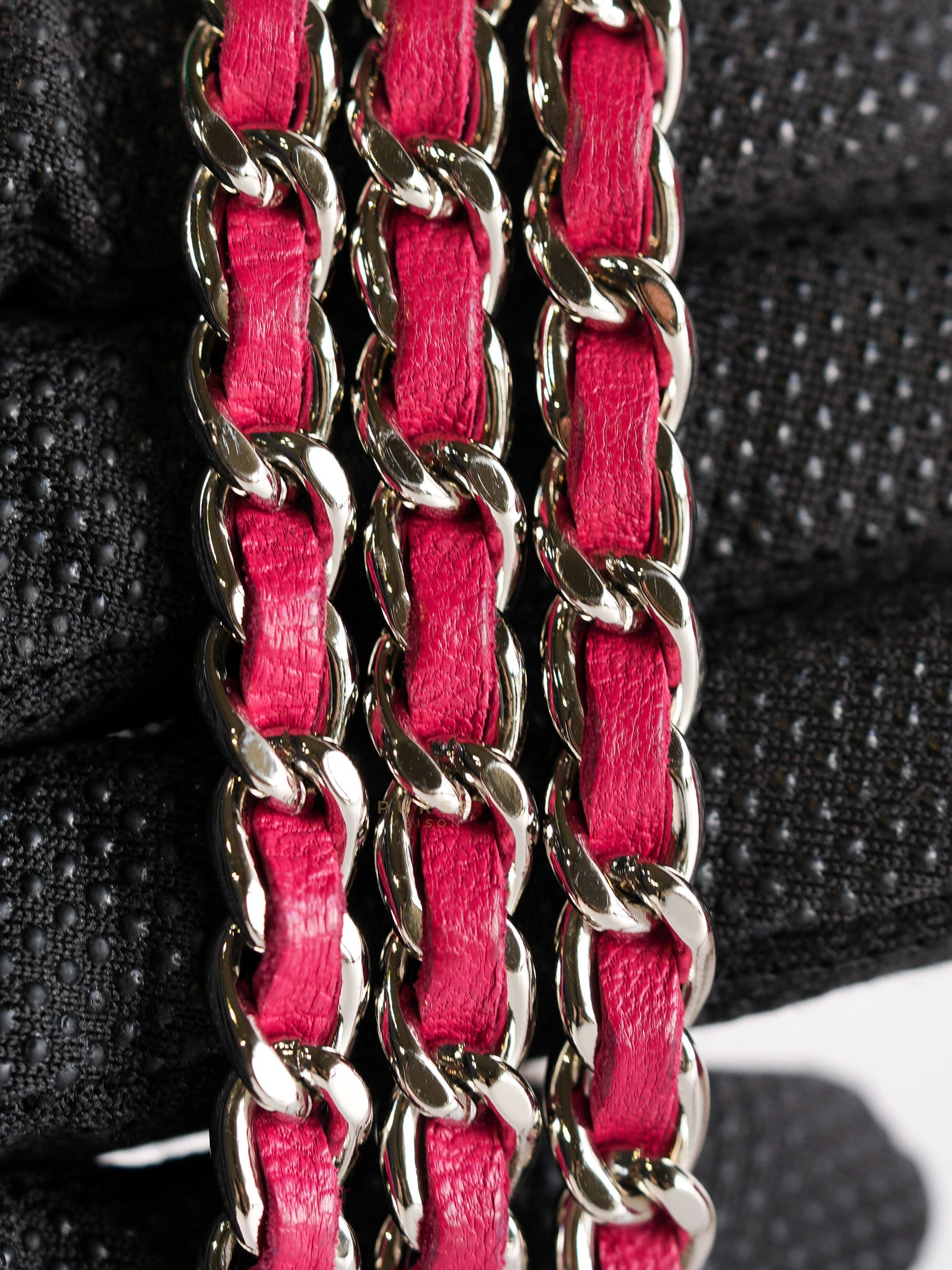 Fancy Wallet on Chain WOC Dark Pink Top Stitched Embroidered Lambskin Leather in Silver Hardware Series 19 | Purse Maison Luxury Bags Shop