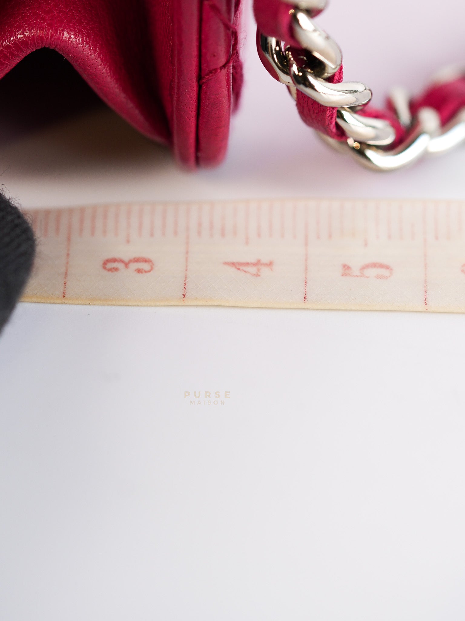 Fancy Wallet on Chain WOC Dark Pink Top Stitched Embroidered Lambskin Leather in Silver Hardware Series 19 | Purse Maison Luxury Bags Shop