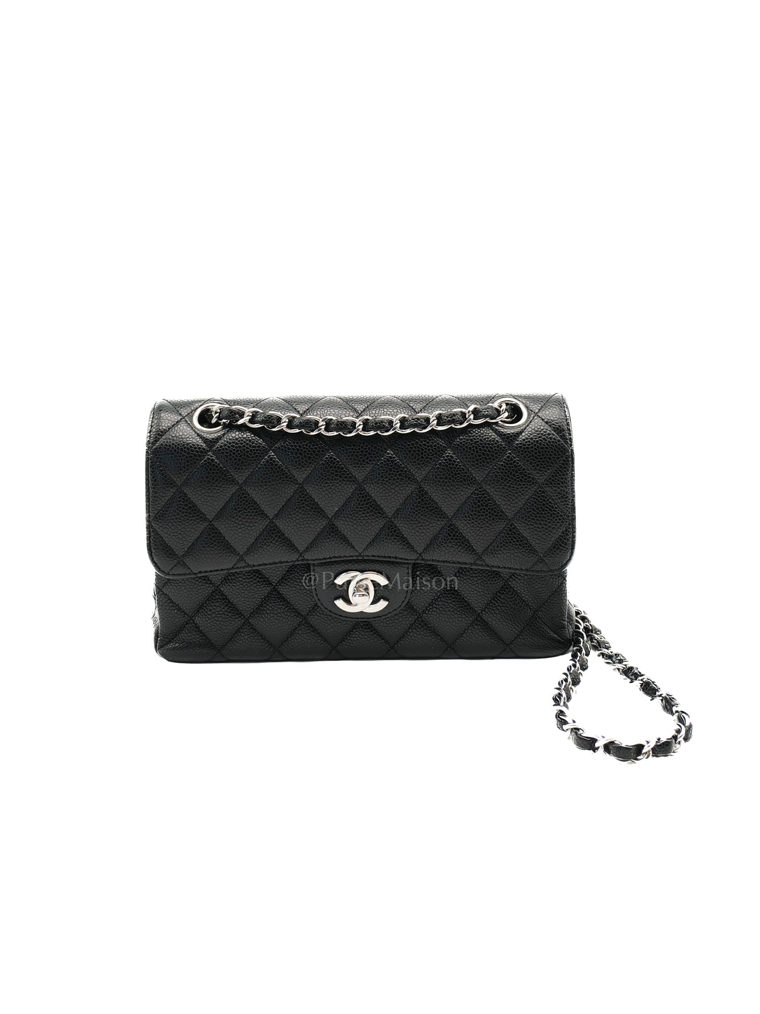 Classic Double Flap Small in Black Caviar Leather & Silver Hardware(Microchip)