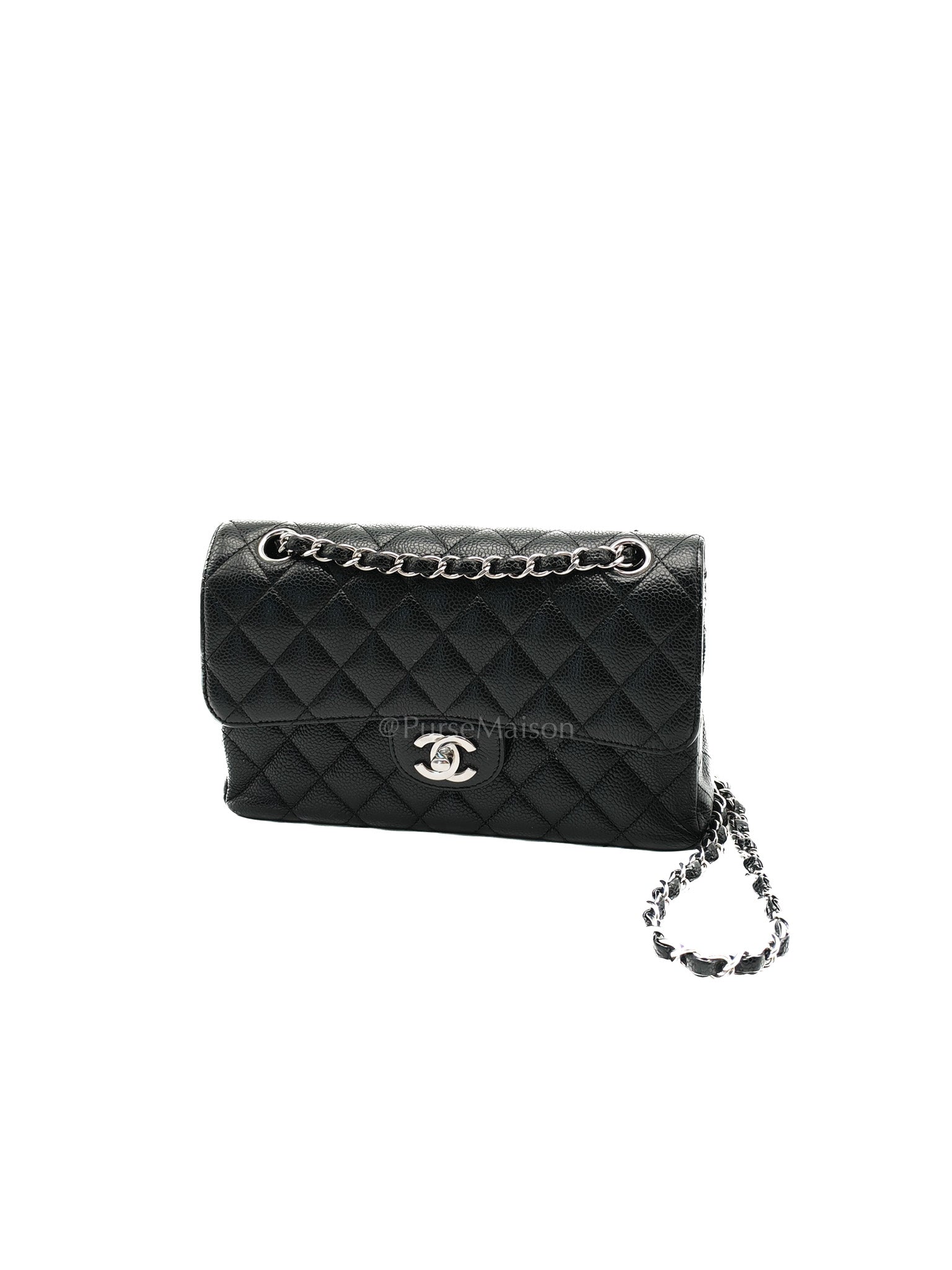 Classic Double Flap Small in Black Caviar Leather & Silver Hardware(Microchip)