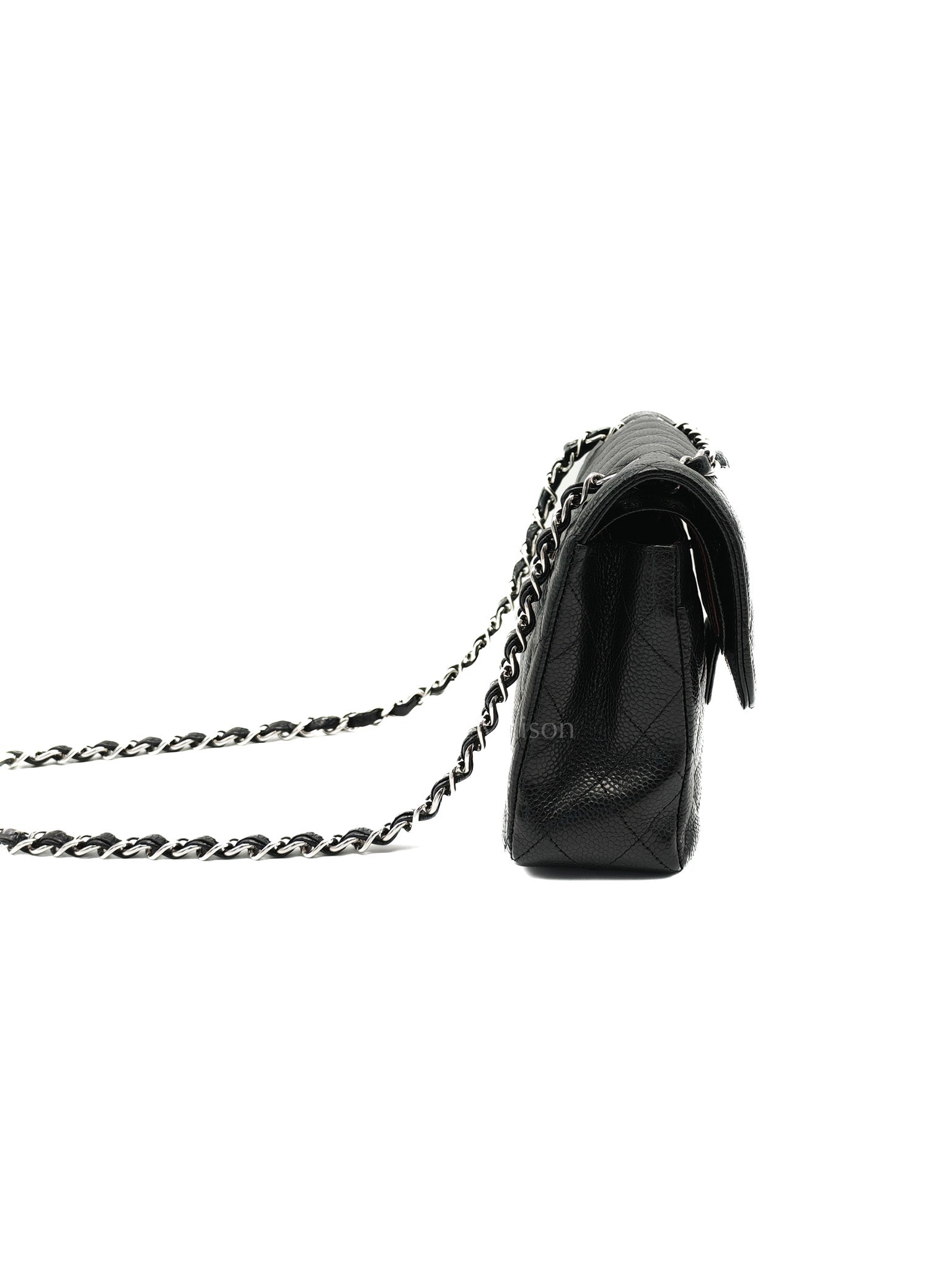 Classic Double Flap Small in Black Caviar Leather & Silver Hardware(Microchip)