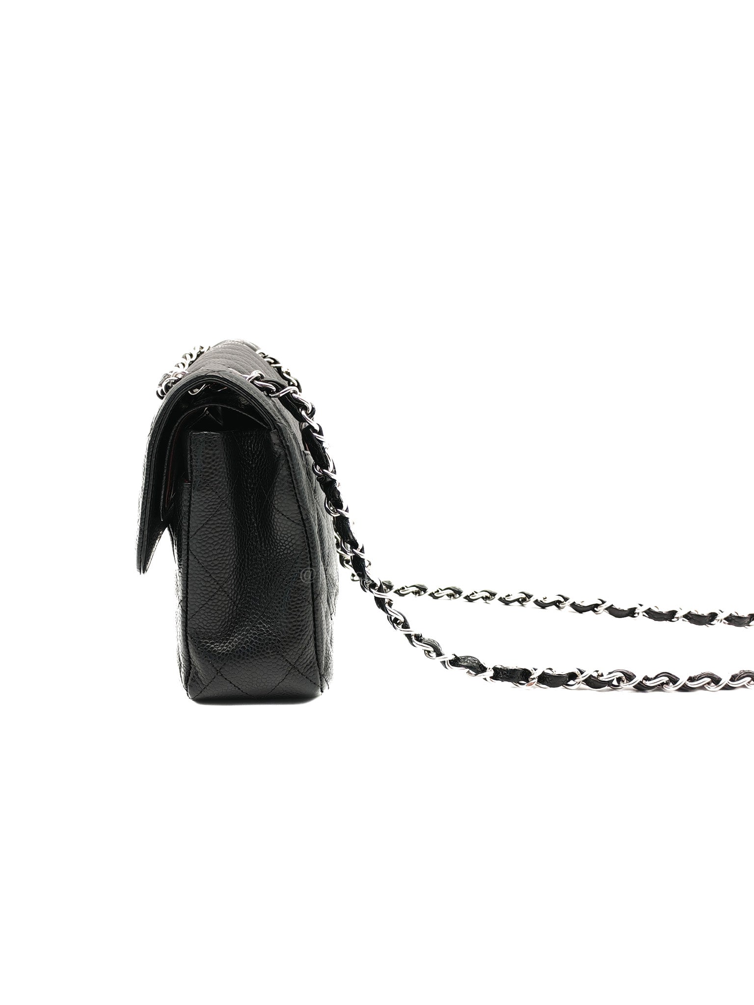 Classic Double Flap Small in Black Caviar Leather & Silver Hardware(Microchip)