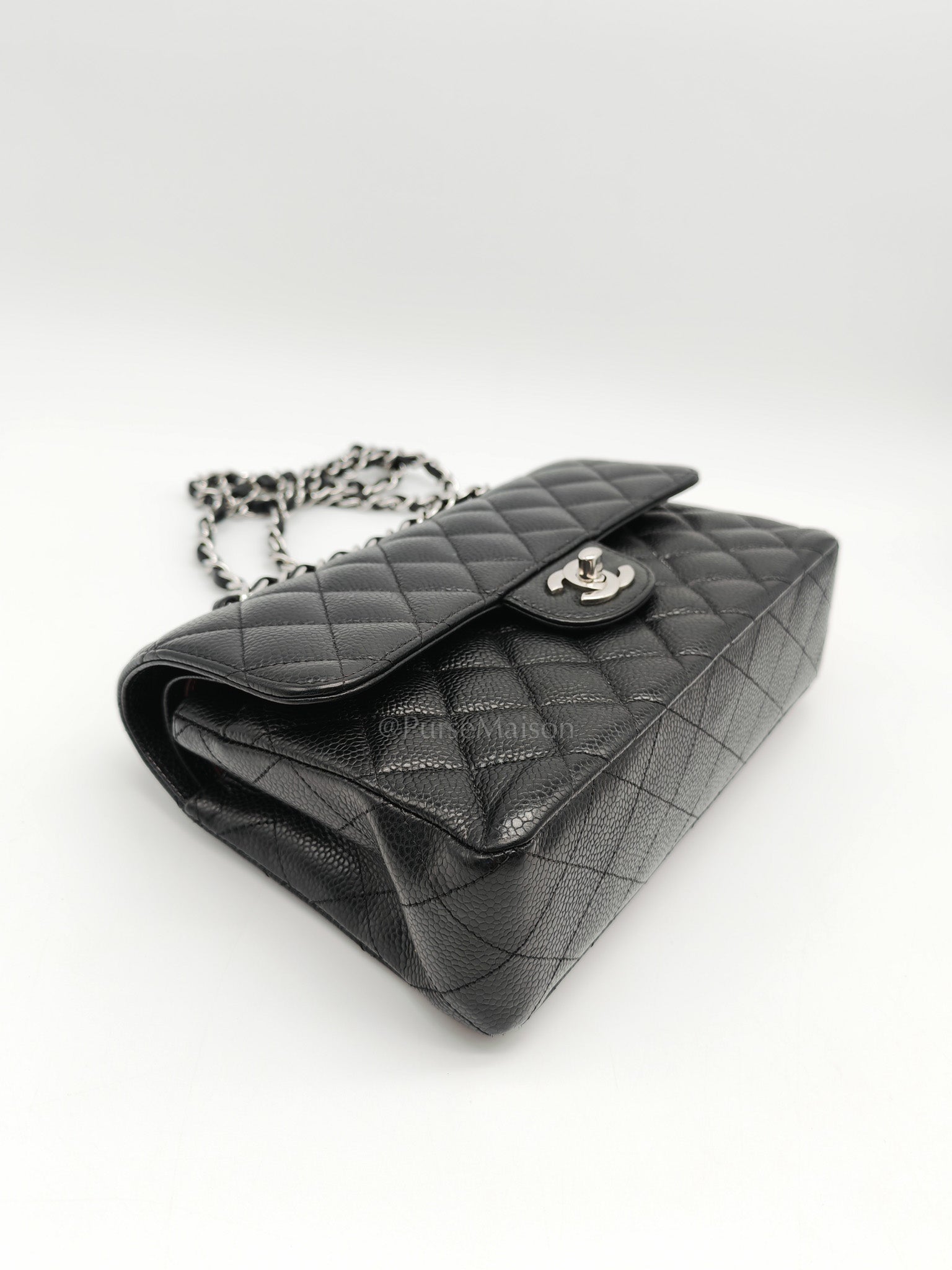Classic Double Flap Small in Black Caviar Leather & Silver Hardware(Microchip)