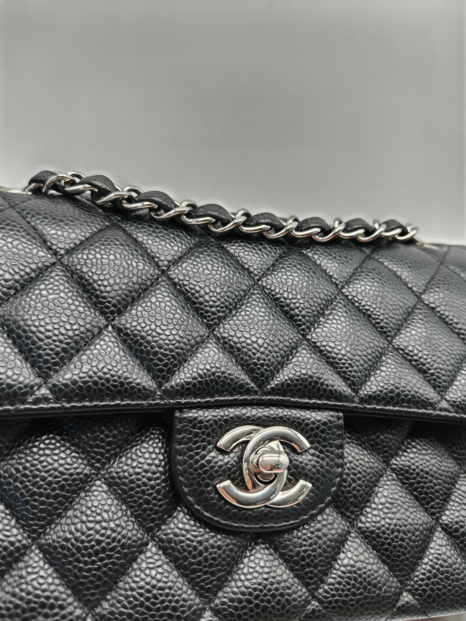 Classic Double Flap Small in Black Caviar Leather & Silver Hardware(Microchip)