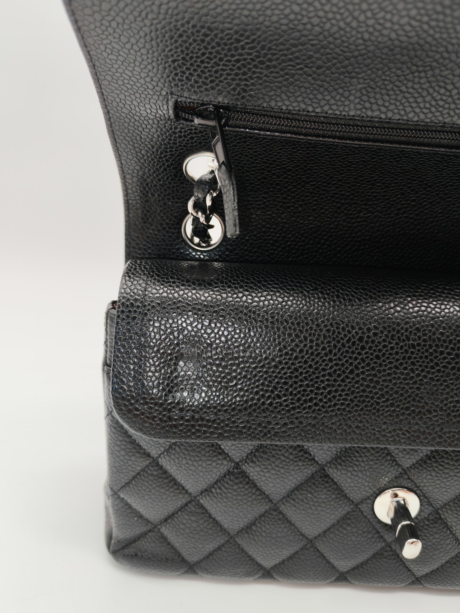 Classic Double Flap Small in Black Caviar Leather & Silver Hardware(Microchip)