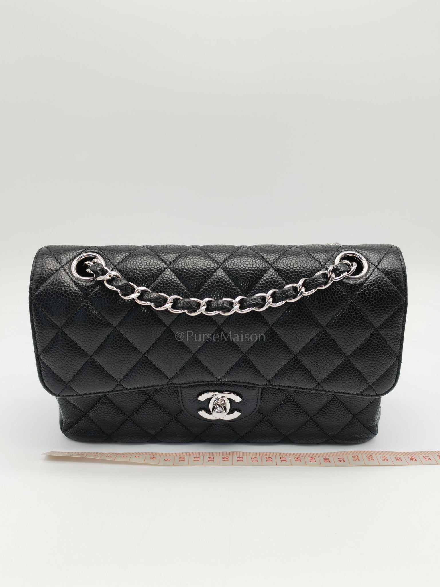 Classic Double Flap Small in Black Caviar Leather & Silver Hardware(Microchip)
