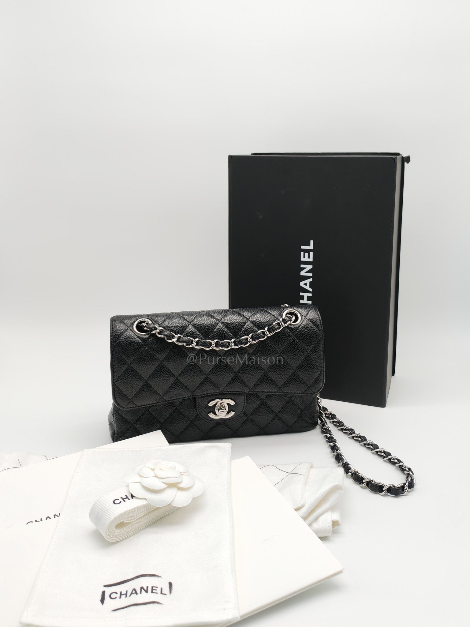 Classic Double Flap Small in Black Caviar Leather & Silver Hardware(Microchip)