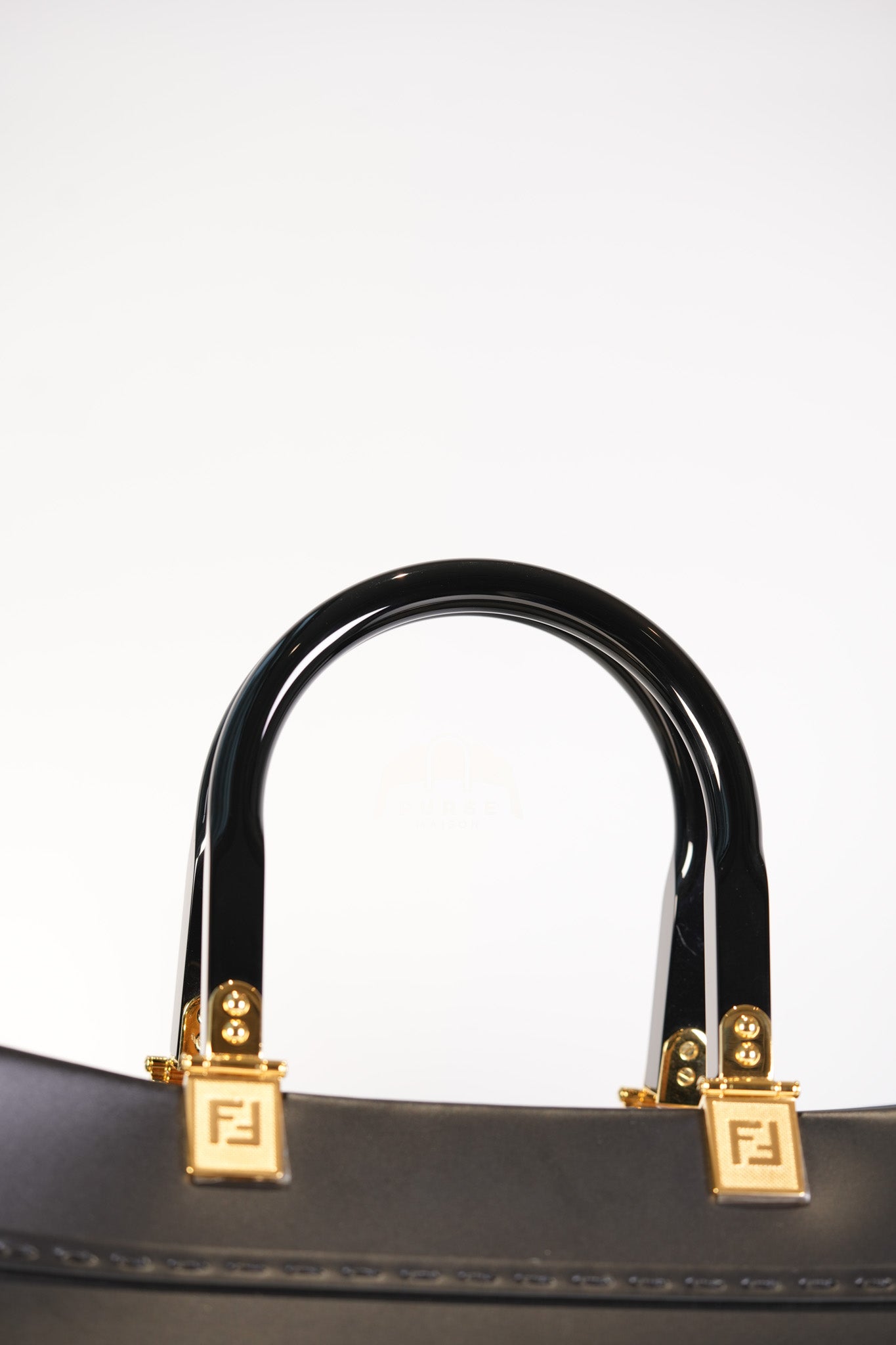Fendace Sunshine Shopper Tote Bag in Black Calfskin Leather & Gold Hardware | Purse Maison Luxury Bags Shop