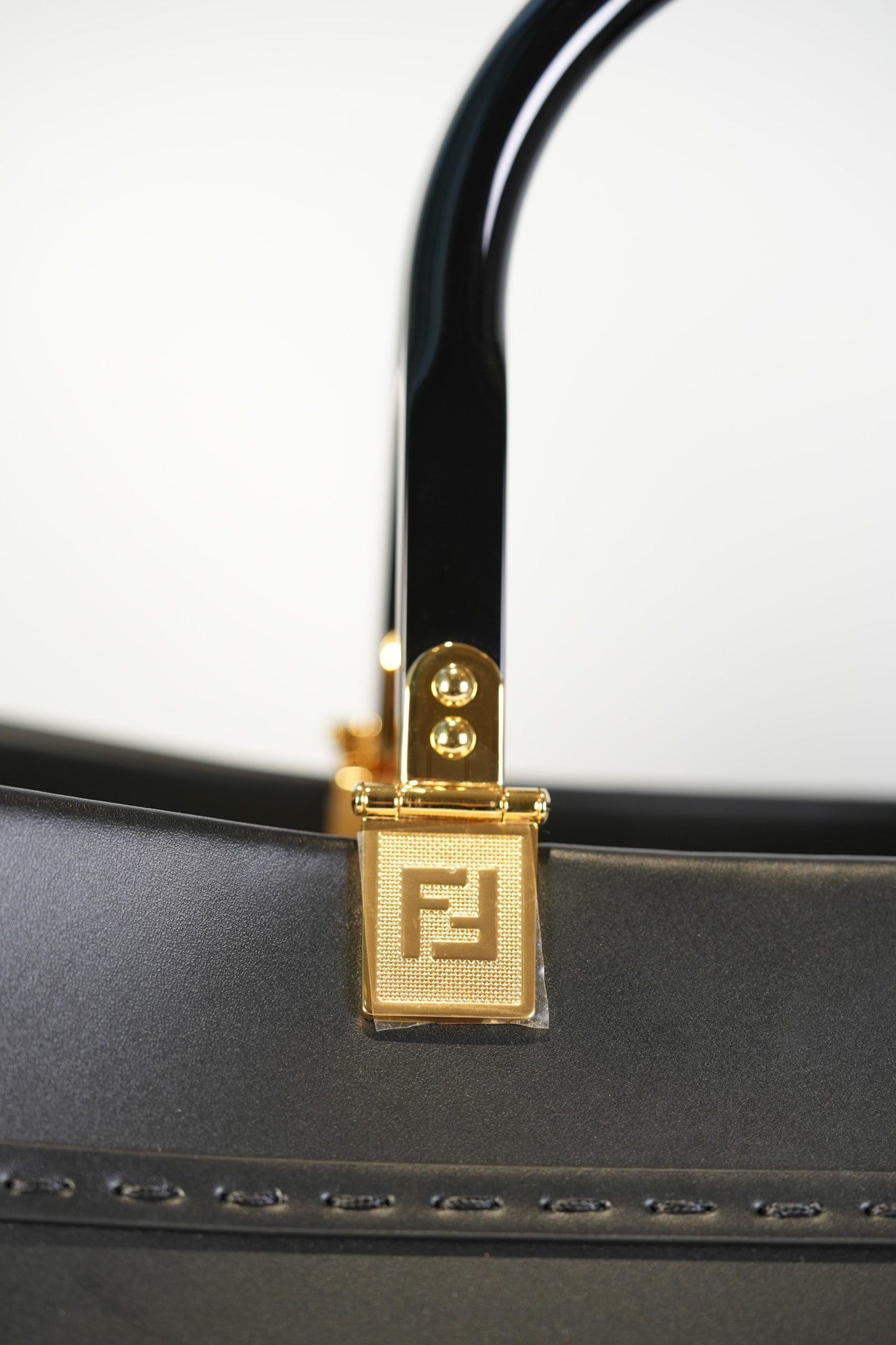 Fendace Sunshine Shopper Tote Bag in Black Calfskin Leather & Gold Hardware | Purse Maison Luxury Bags Shop