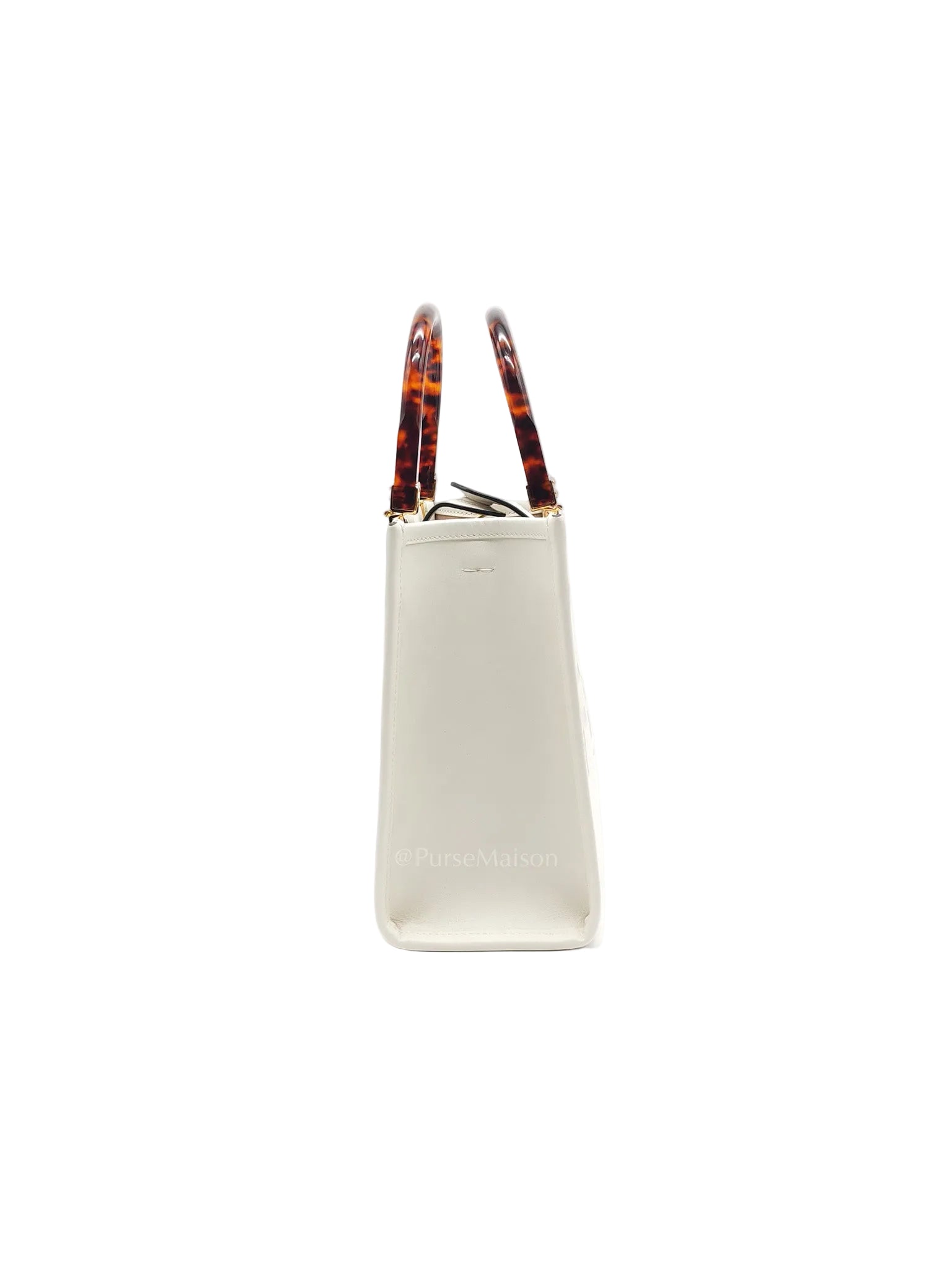 2-Way Sunshine Tote Bag Small in White & Tortoiseshell Plexiglass Handle | Purse Maison Luxury Bags Shop