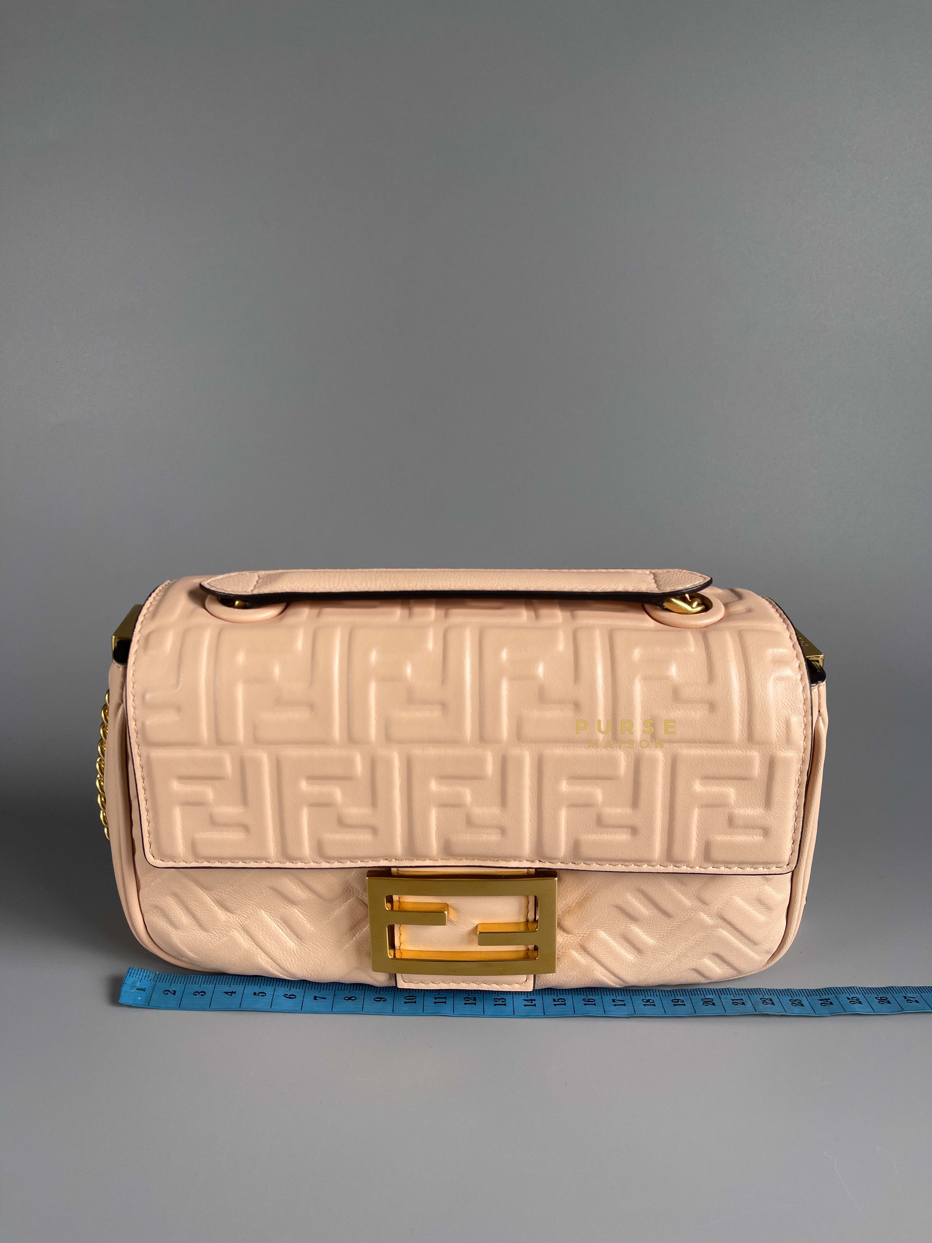 Fendi Baguette Chain Midi Nappa Small Embossed Light Rose | Purse Maison Luxury Bags Shop