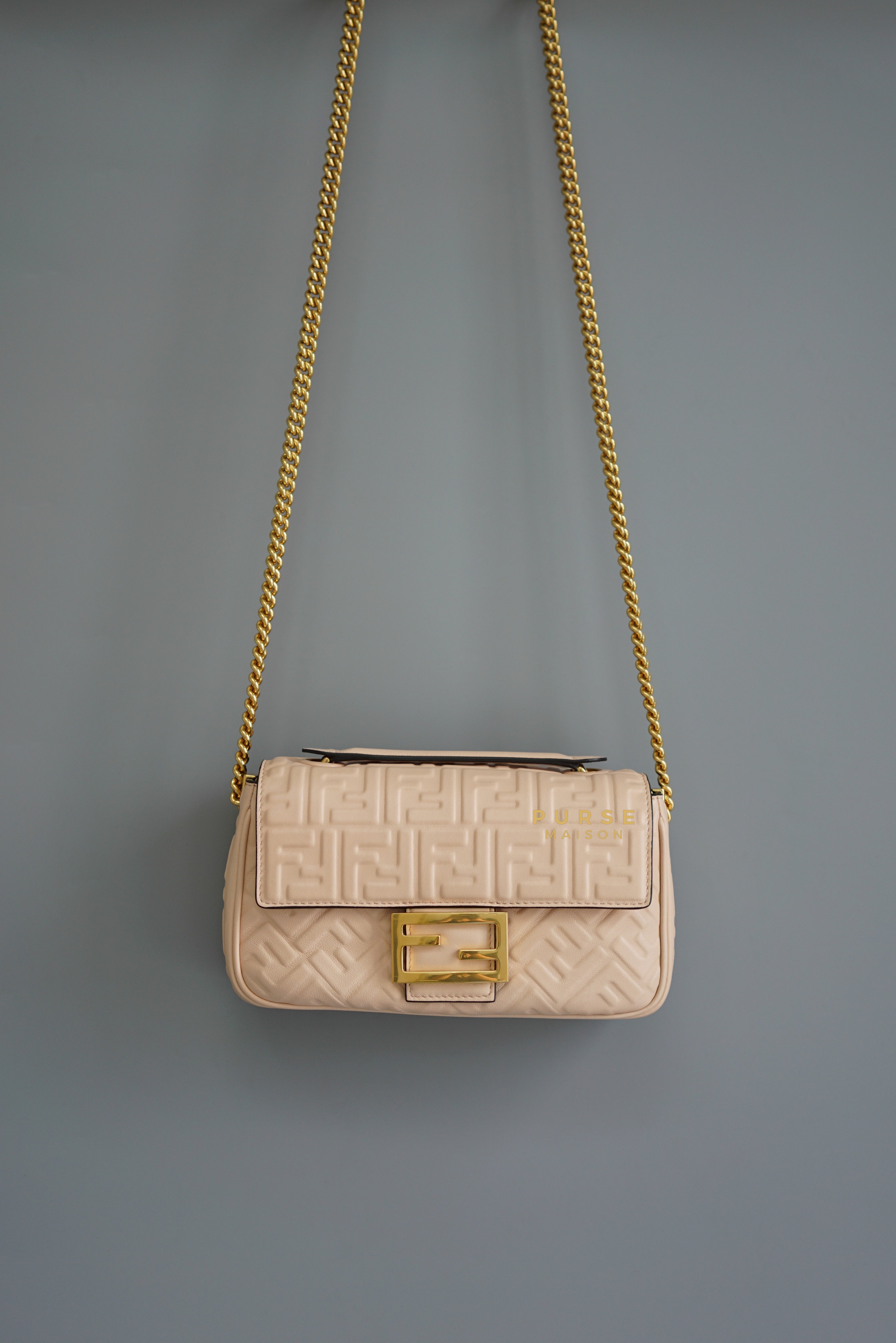 Fendi Baguette Chain Midi Nappa Small Embossed Light Rose | Purse Maison Luxury Bags Shop
