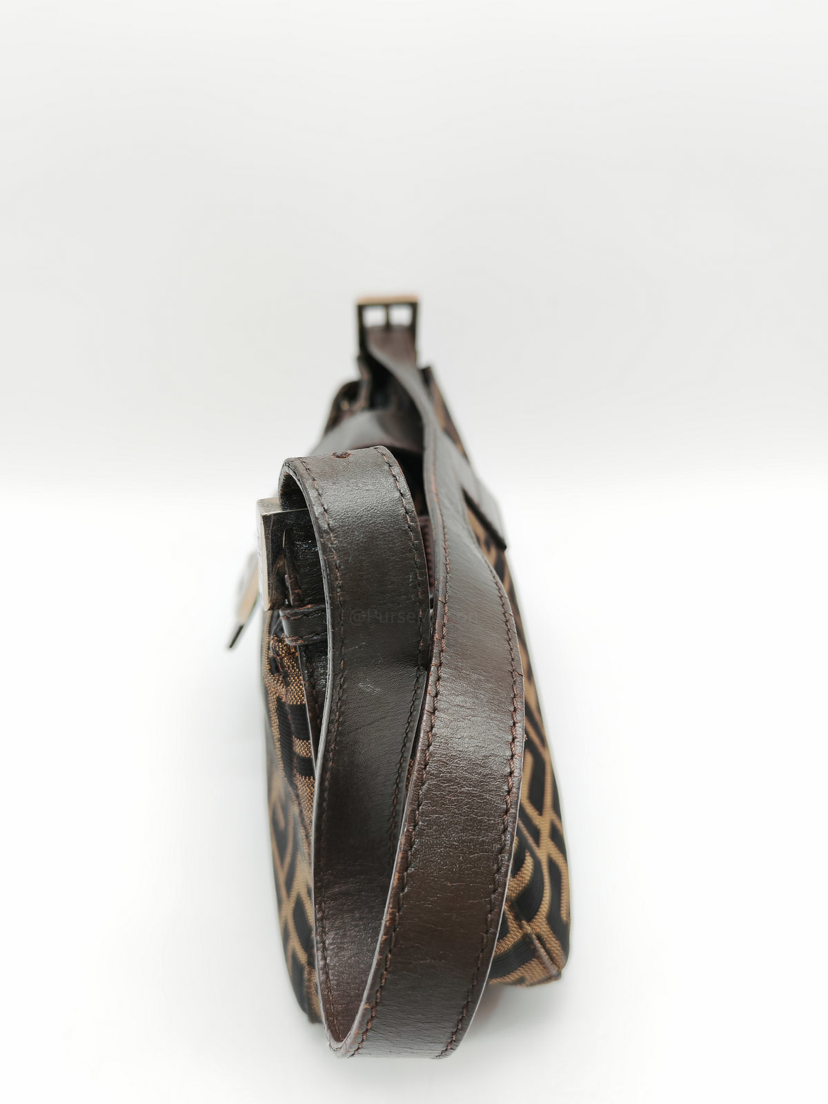 Fendi Baguette Shoulder Bag in FF Monogram Zucca Canvas and Silver Hardware | Purse Maison Luxury Bags Shop