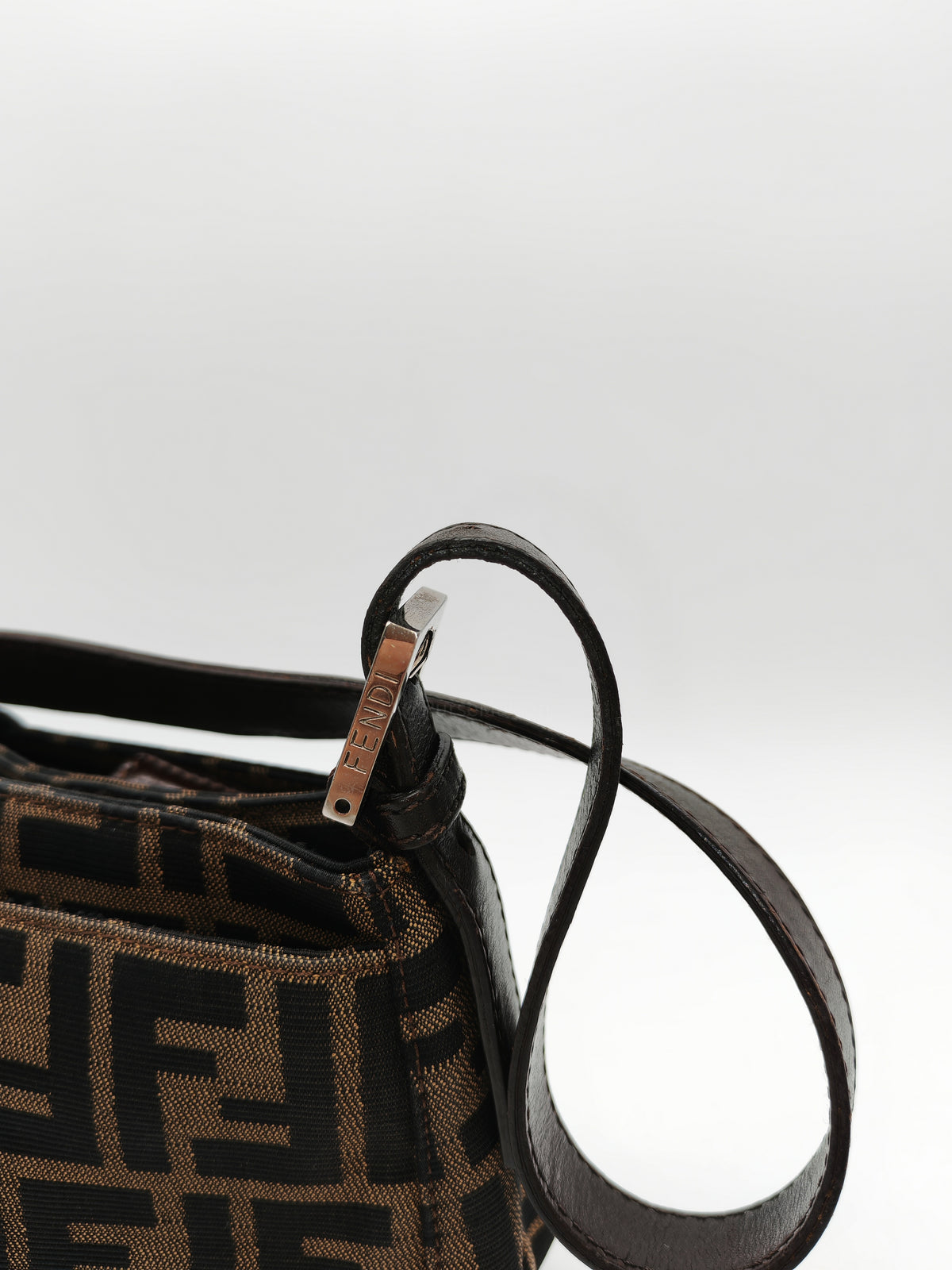 Fendi Baguette Shoulder Bag in FF Monogram Zucca Canvas and Silver Hardware | Purse Maison Luxury Bags Shop