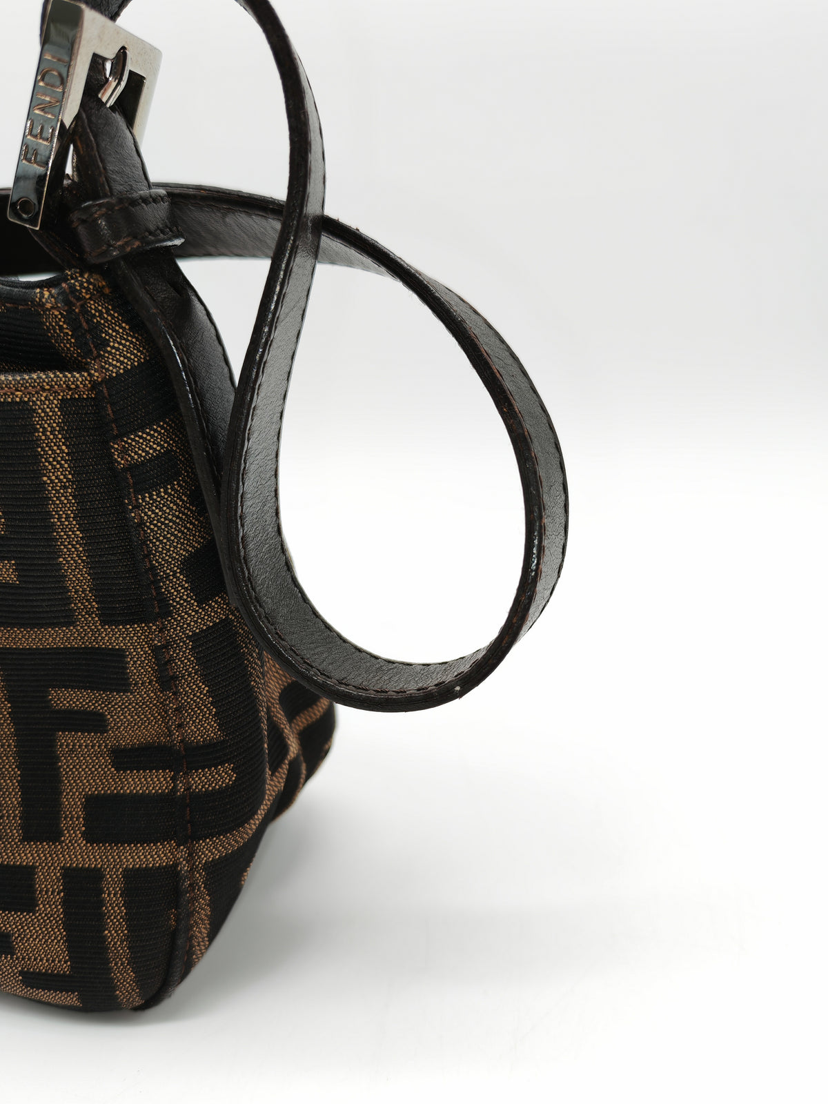 Fendi Baguette Shoulder Bag in FF Monogram Zucca Canvas and Silver Hardware | Purse Maison Luxury Bags Shop