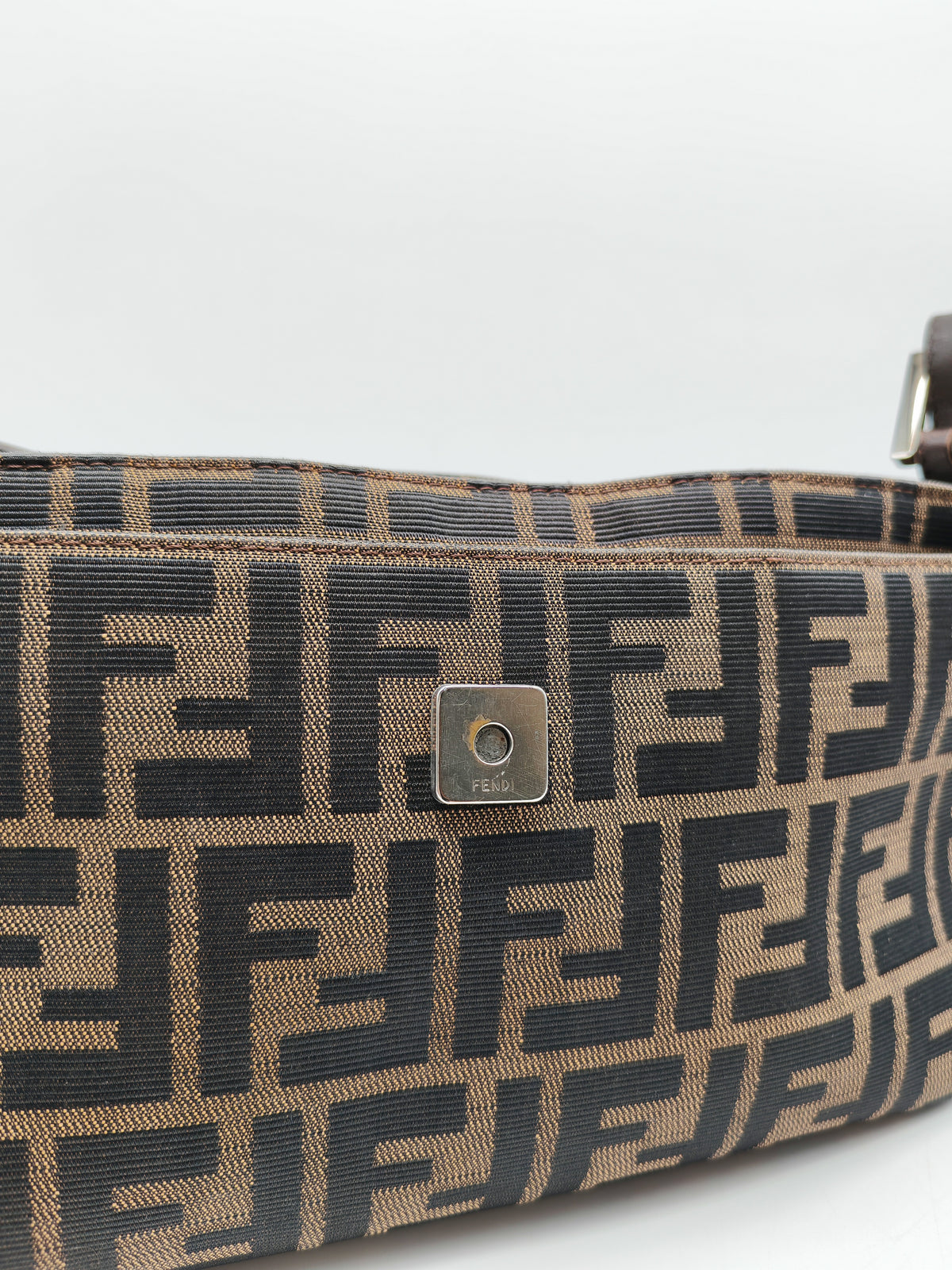 Fendi Baguette Shoulder Bag in FF Monogram Zucca Canvas and Silver Hardware | Purse Maison Luxury Bags Shop