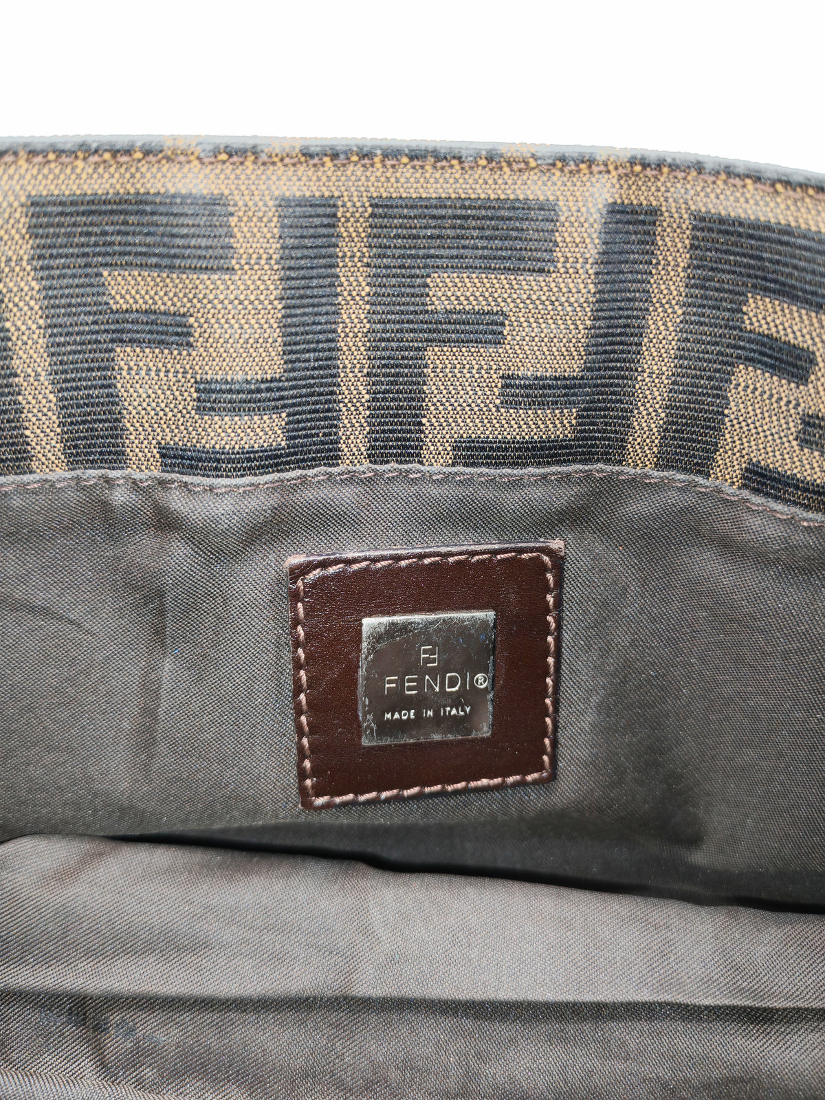 Fendi Baguette Shoulder Bag in FF Monogram Zucca Canvas and Silver Hardware | Purse Maison Luxury Bags Shop